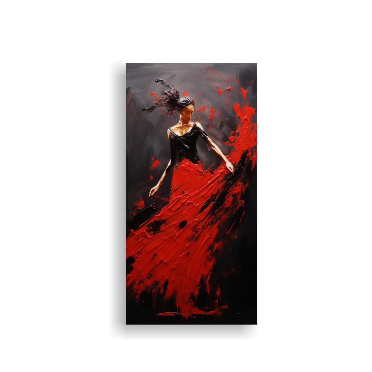 Cuadro bailarina con vestido rojo y pinceladas dramáticas — imagen principal