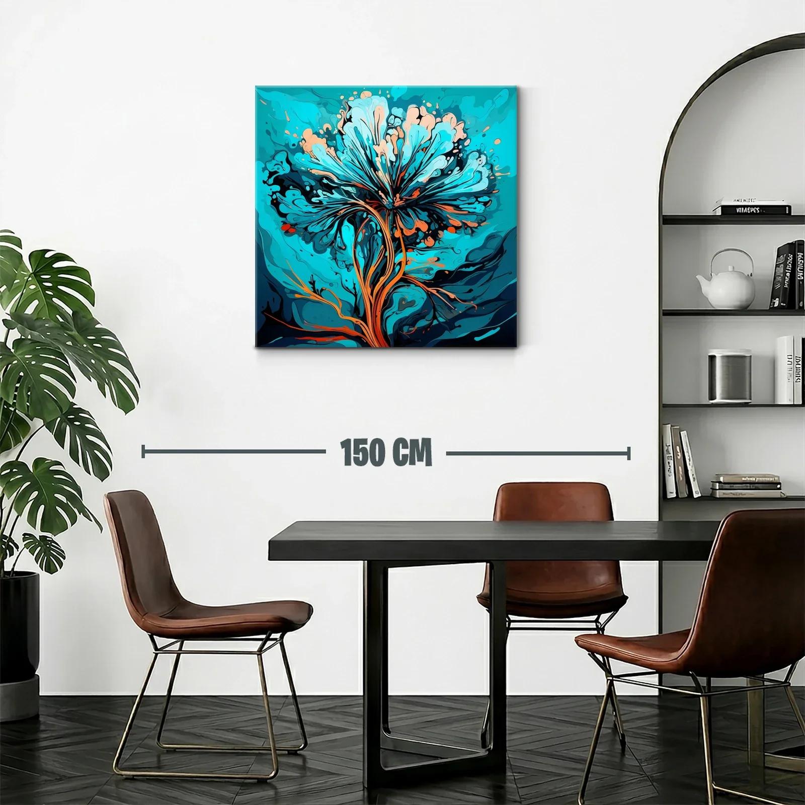 Flor abstracta vibrante en tonos turquesa y naranja cálido — miniatura 2