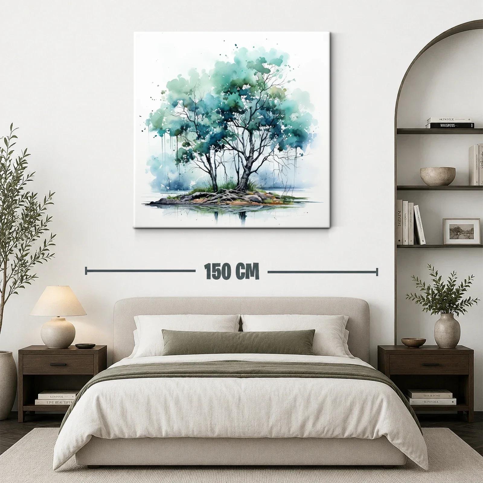 Árbol en isla con tonos verdes y azules serenos — miniatura 3