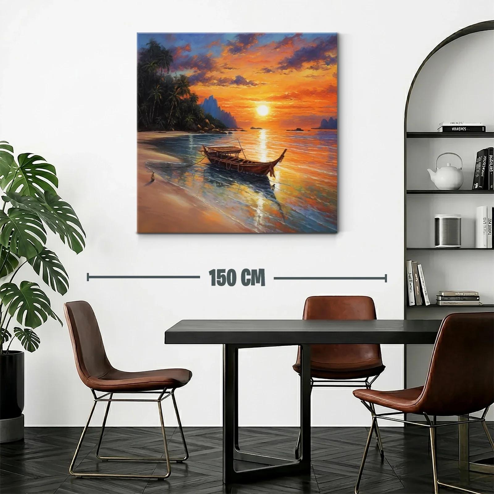 Atardecer sereno con barco en playa tropical — miniatura 2