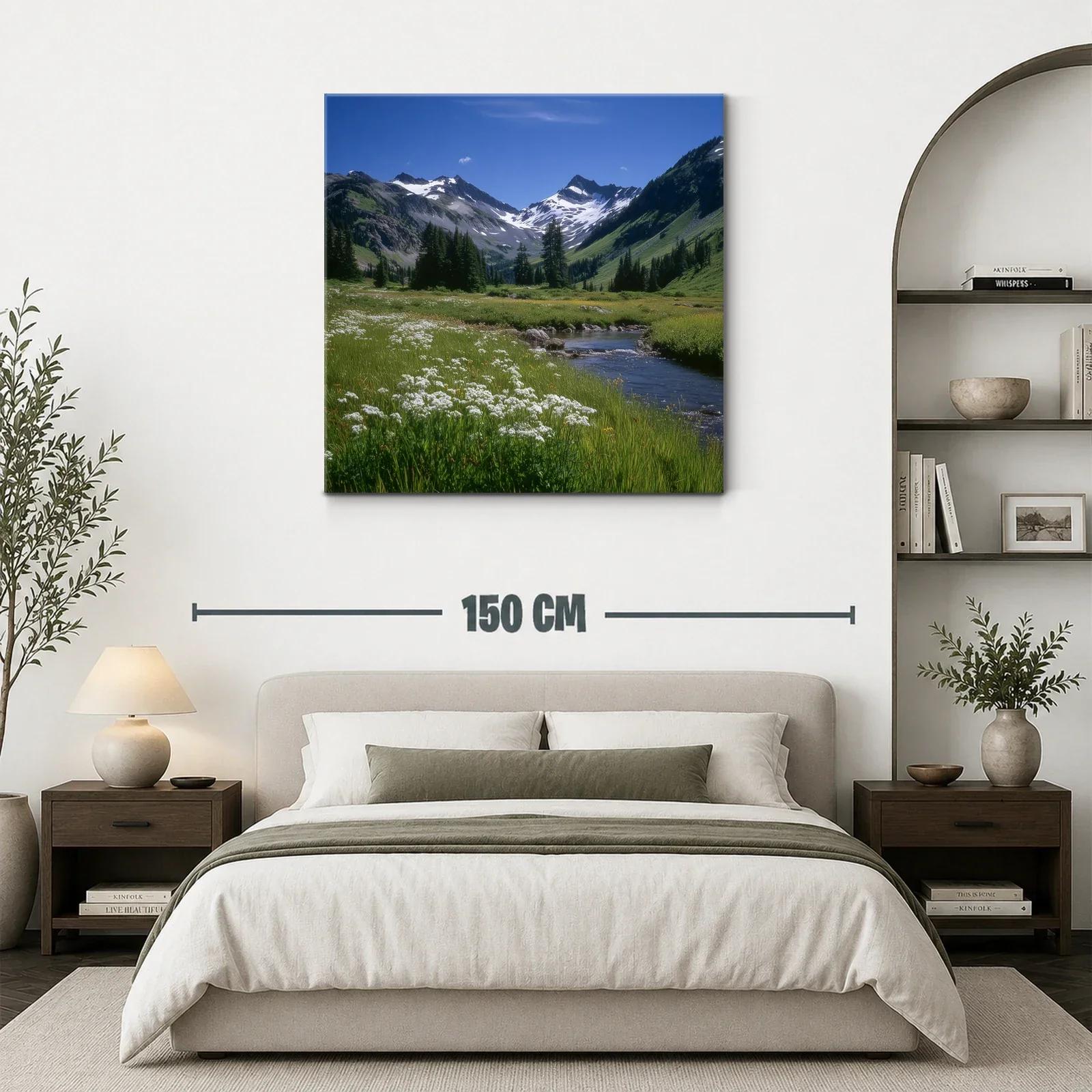 Paisaje natural con montañas nevadas y pradera verde — miniatura 3