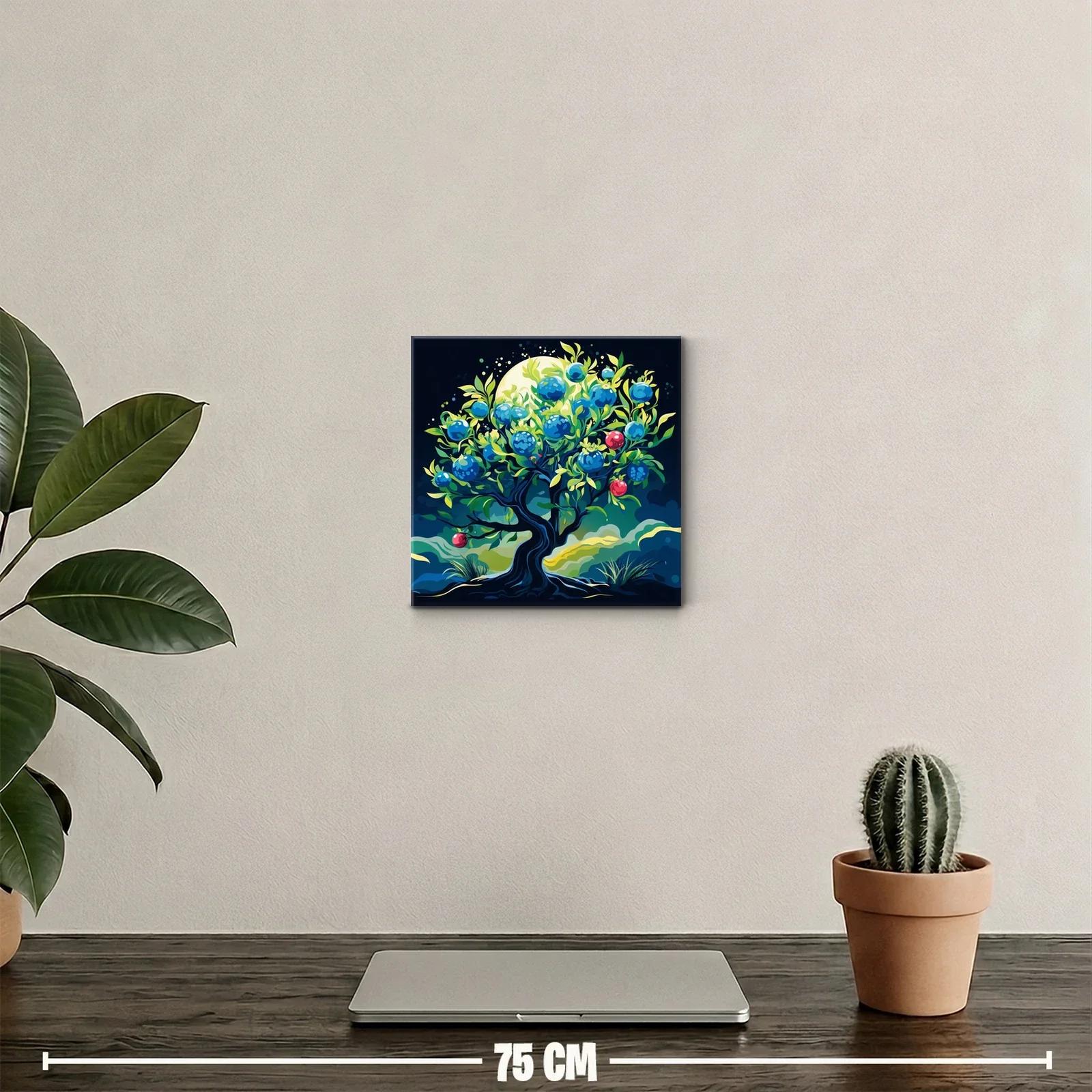 Árbol mágico con frutos azules y rojos en paisaje nocturno — miniatura 2
