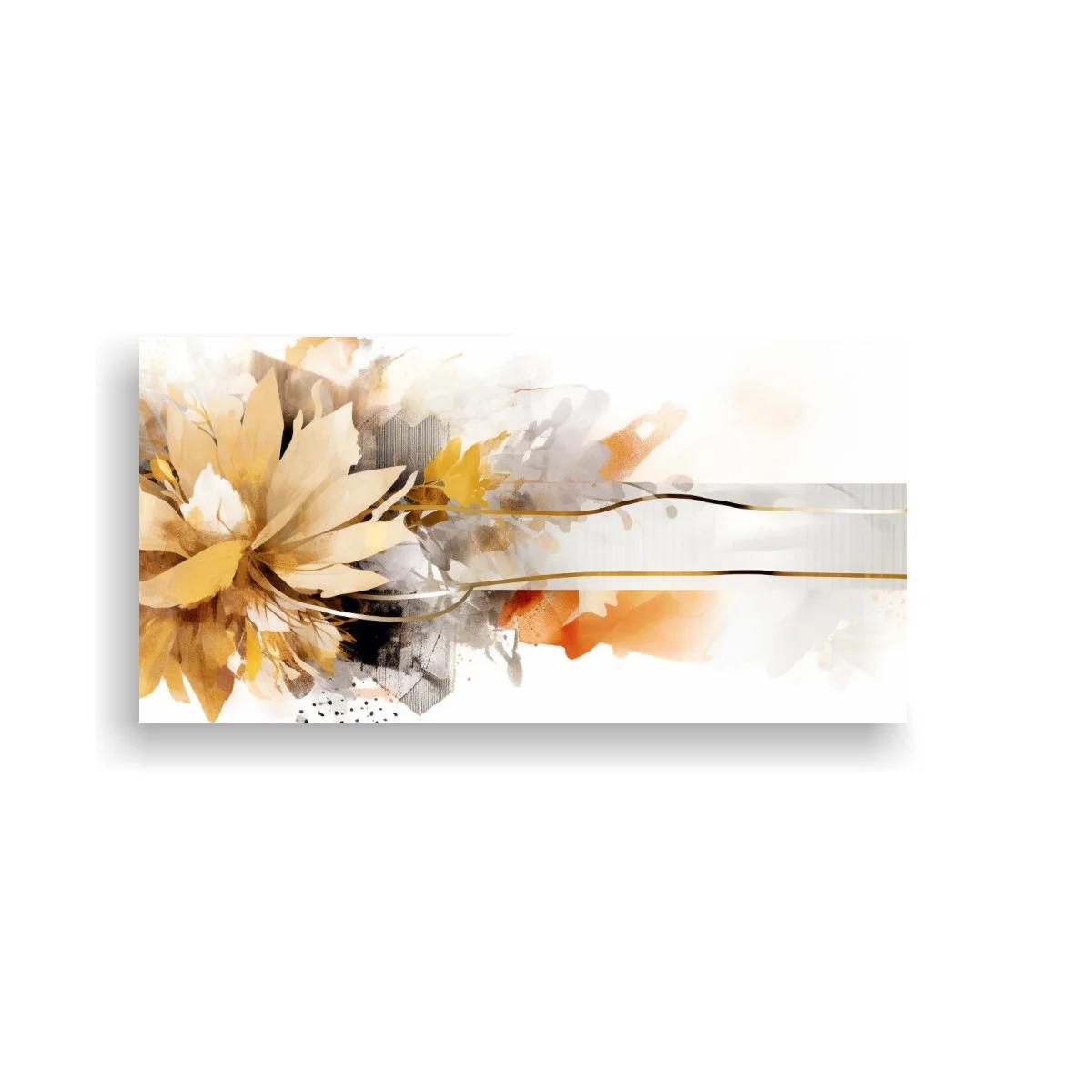 Cuadro flor beige y dorada con líneas finas