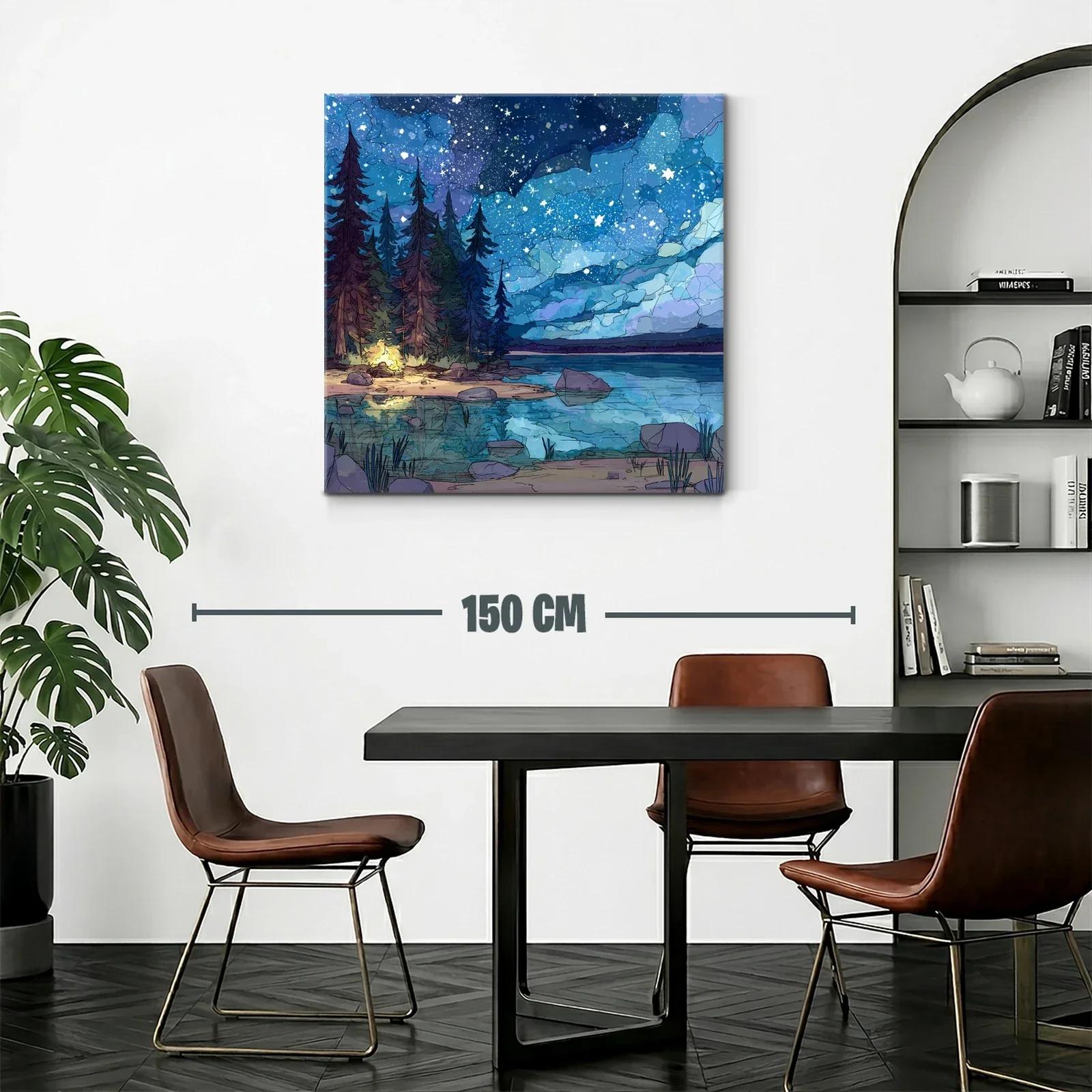Paisaje nocturno estrellado con lago y bosque encantado — miniatura 2