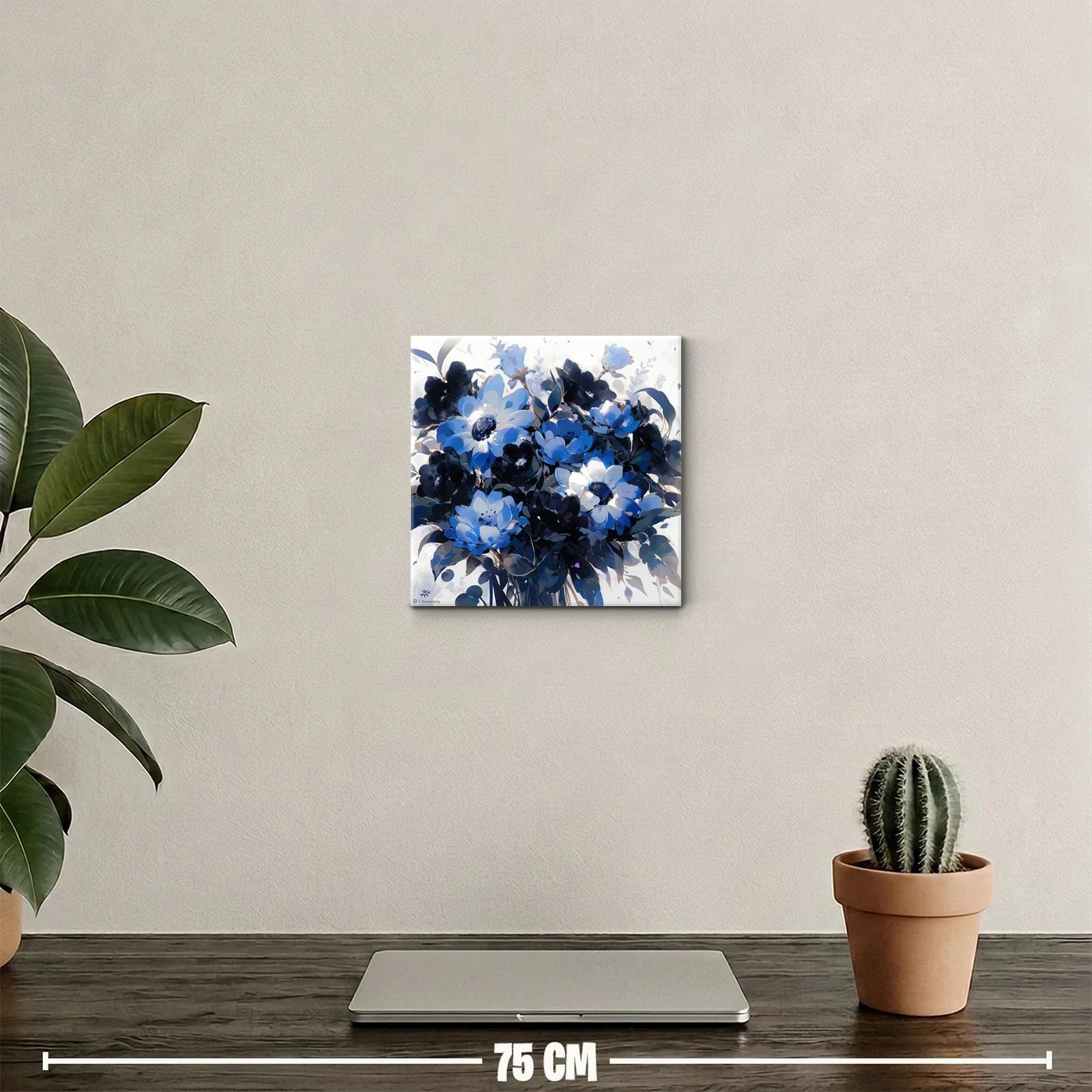 Cuadro decorativo con flores en tonos azules y negros — miniatura 2