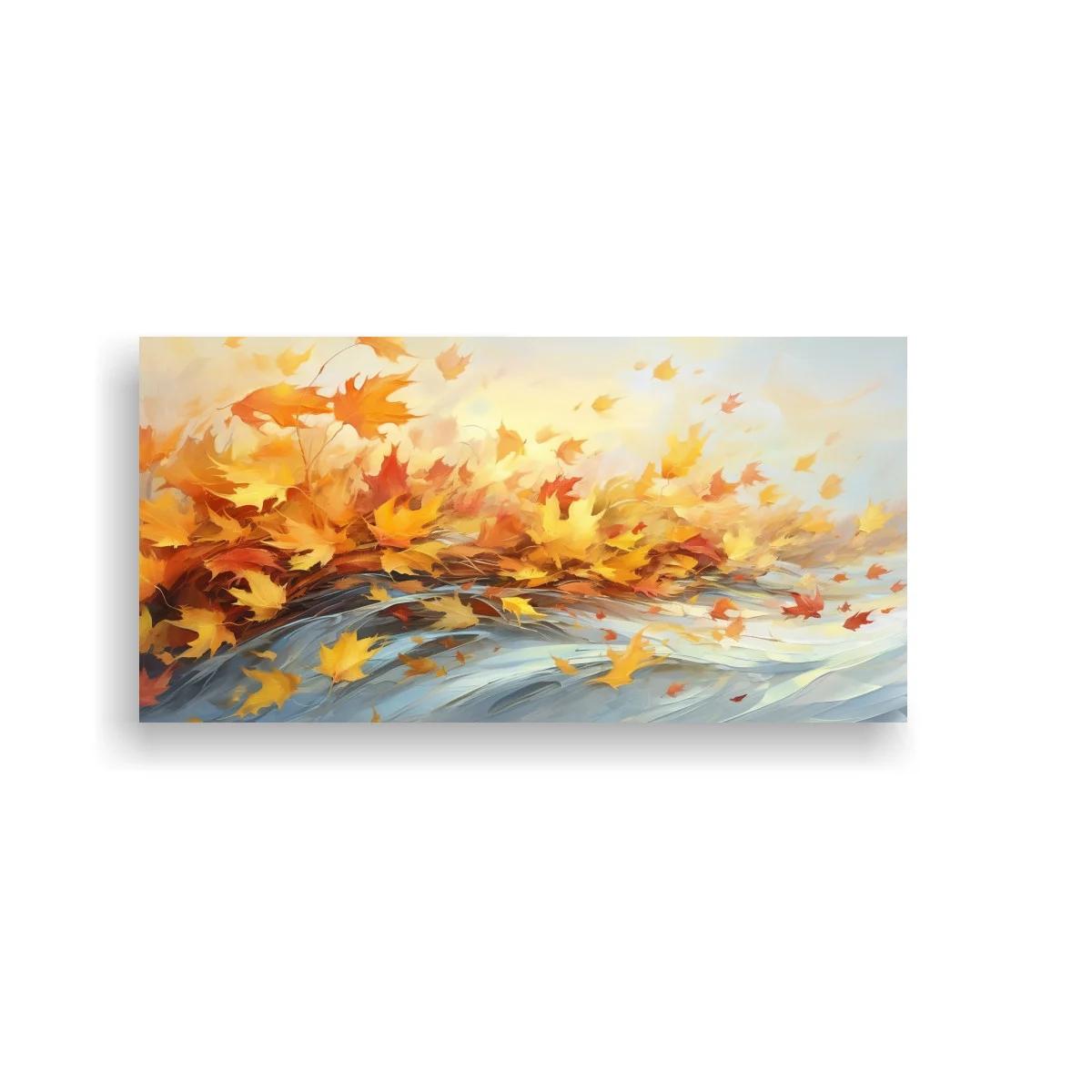 Cuadro hojas de otoño con ráfaga de viento