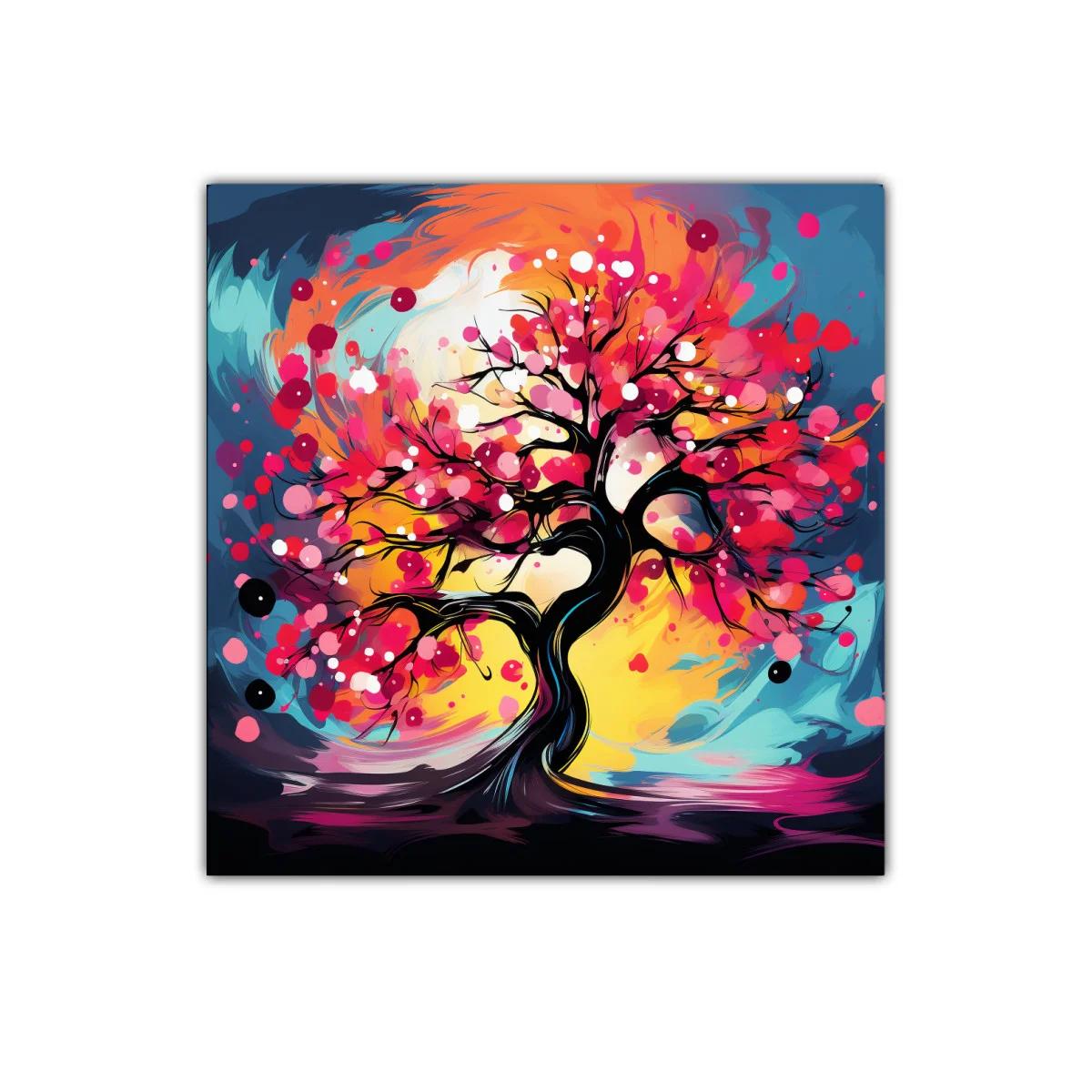 Árbol vibrante con tonos cálidos y destellos de color