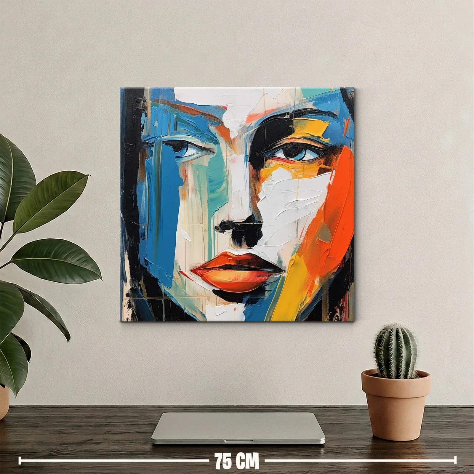 Cuadro abstracto con rostro expresivo en tonos vibrantes — miniatura 2