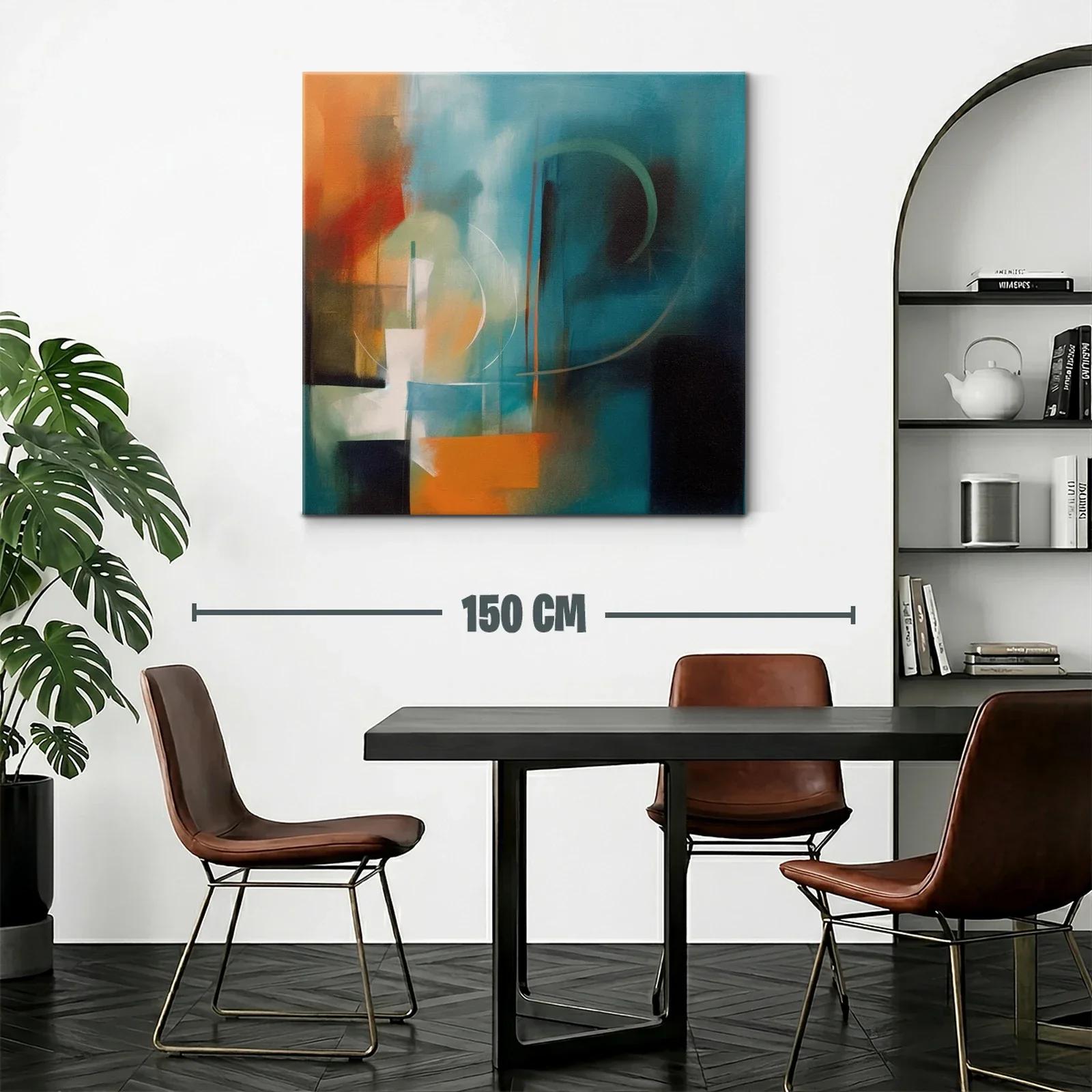 Cuadro abstracto en tonos turquesa y naranja cálido — miniatura 2