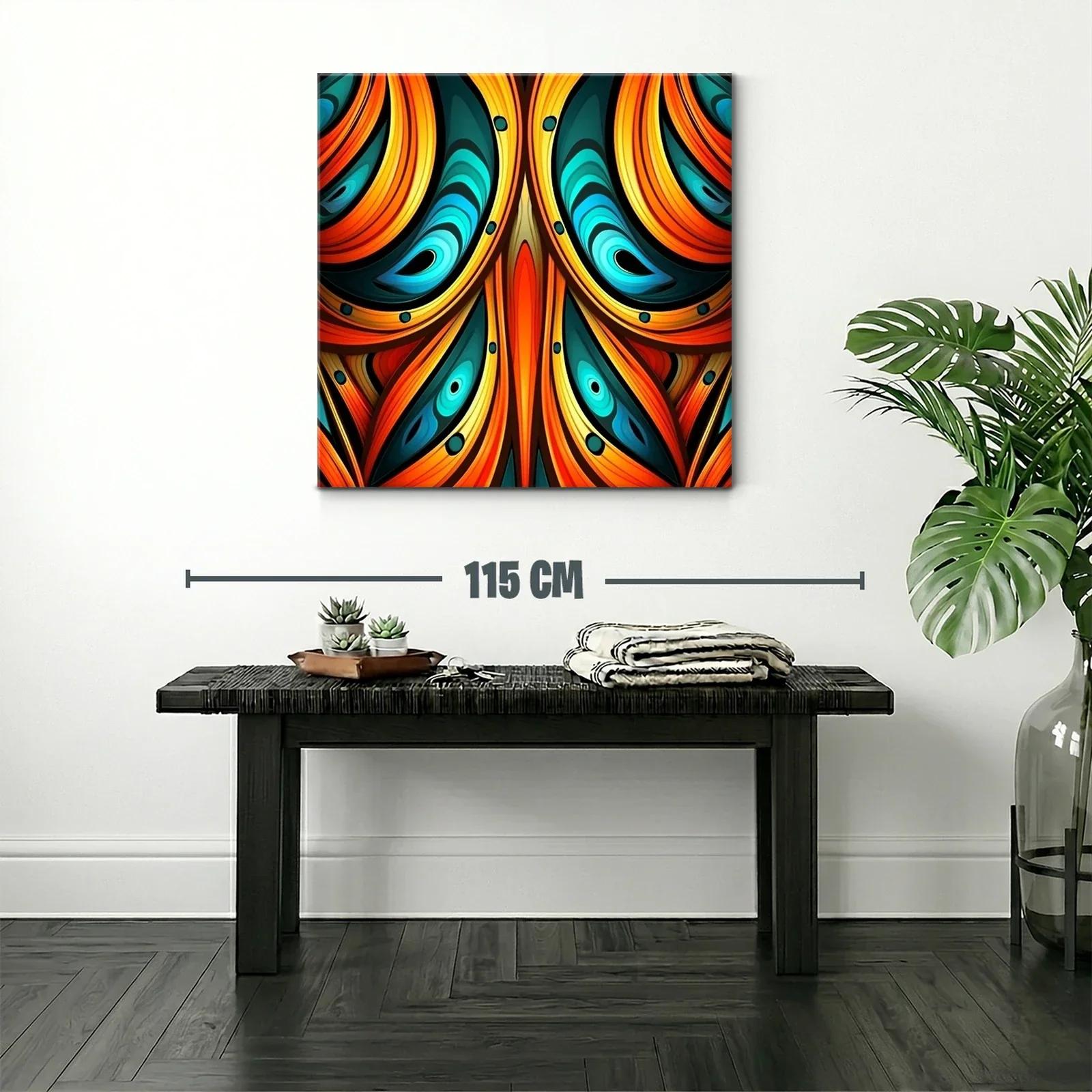 Cuadro abstracto con formas curvas en tonos cálidos y fríos — miniatura 2