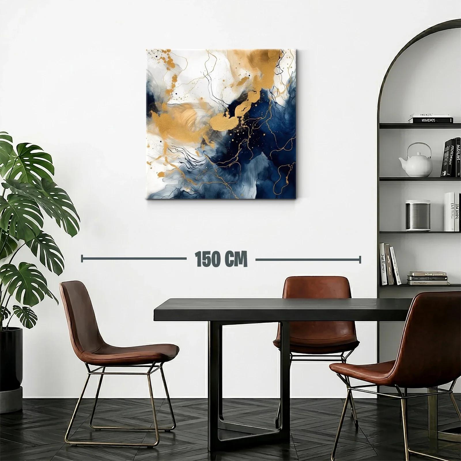Cuadro abstracto tonos dorados y azul marino elegante — miniatura 2