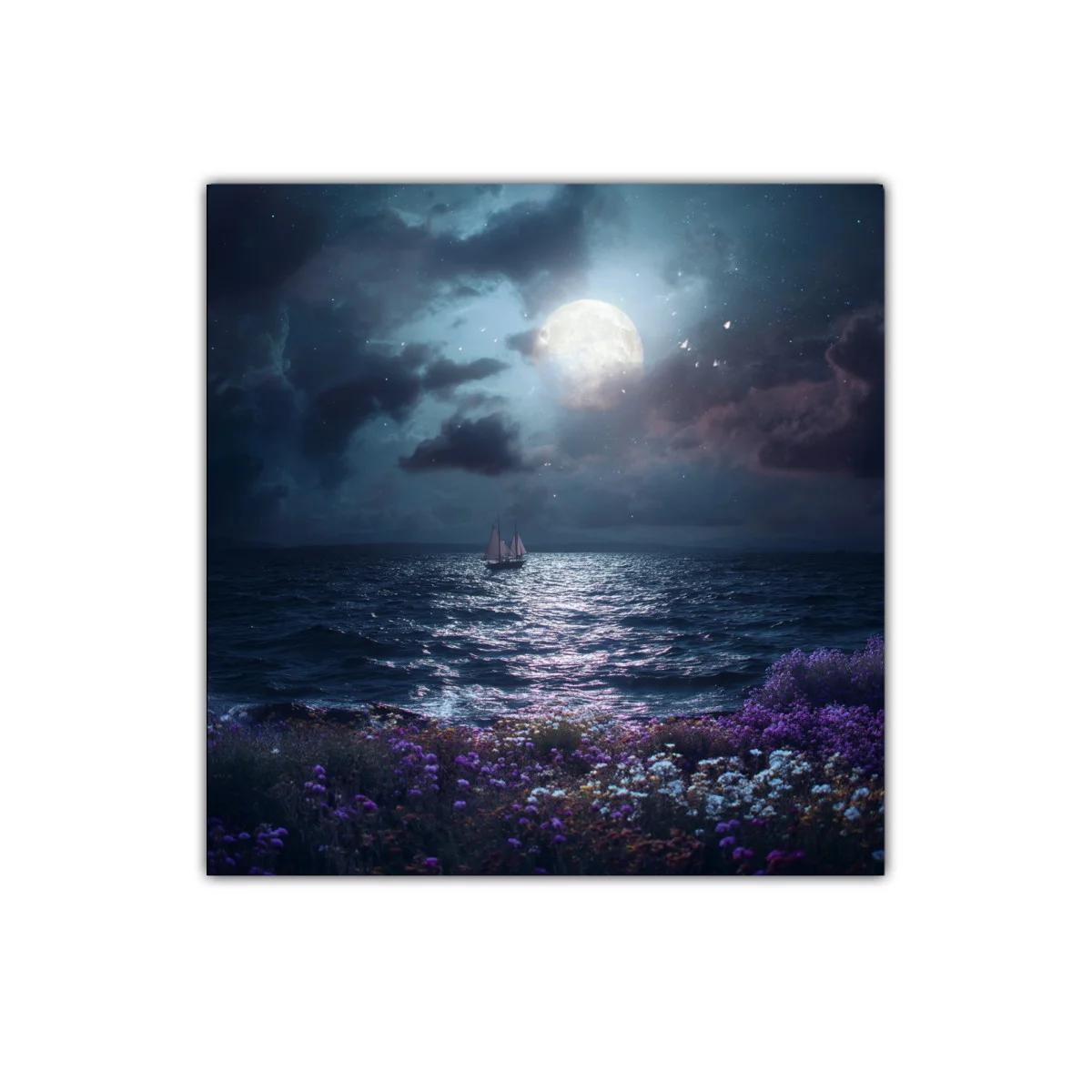 Navegando bajo la luna en calma nocturna