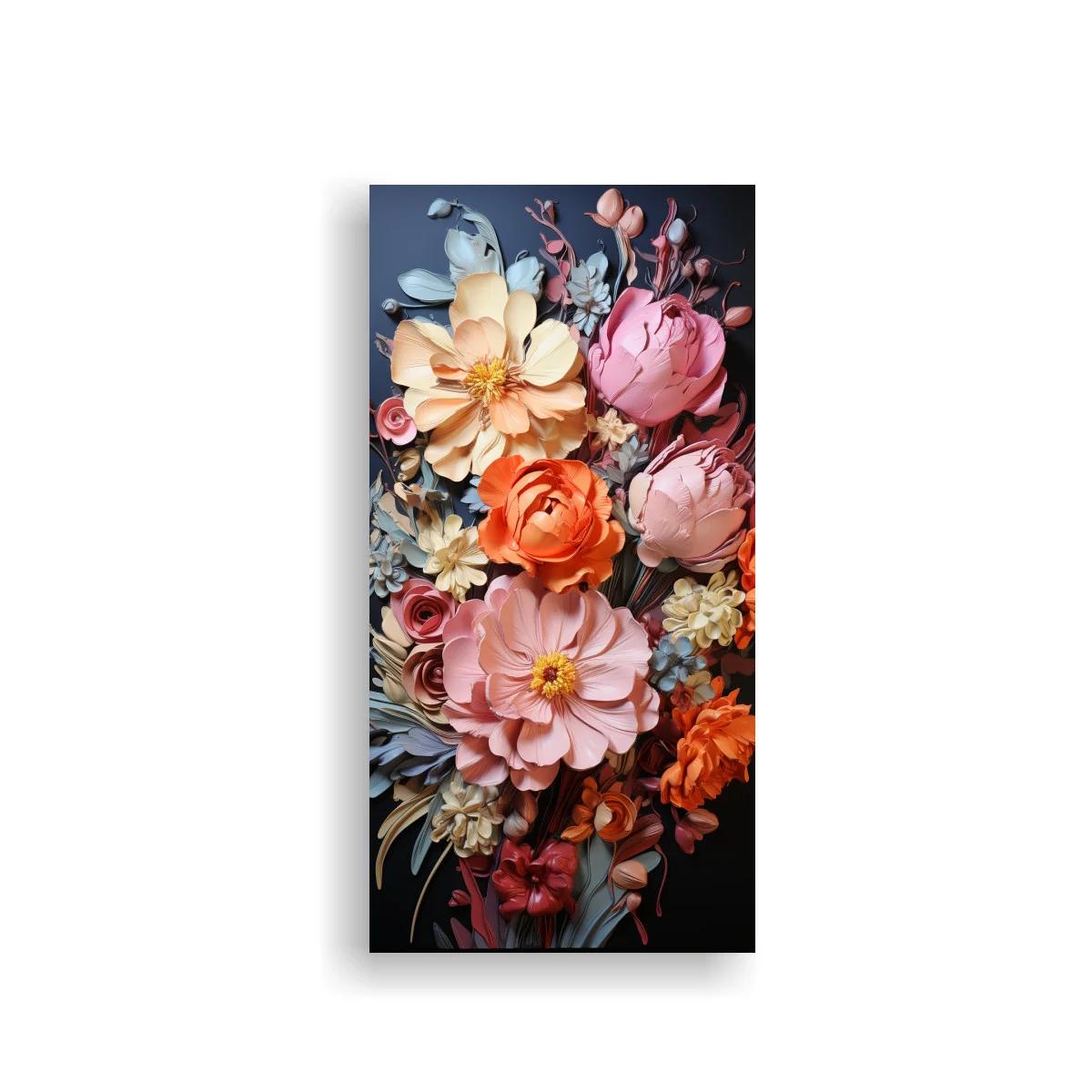 Cuadro ramo de flores rosa coral y crema sobre fondo oscuro — imagen principal