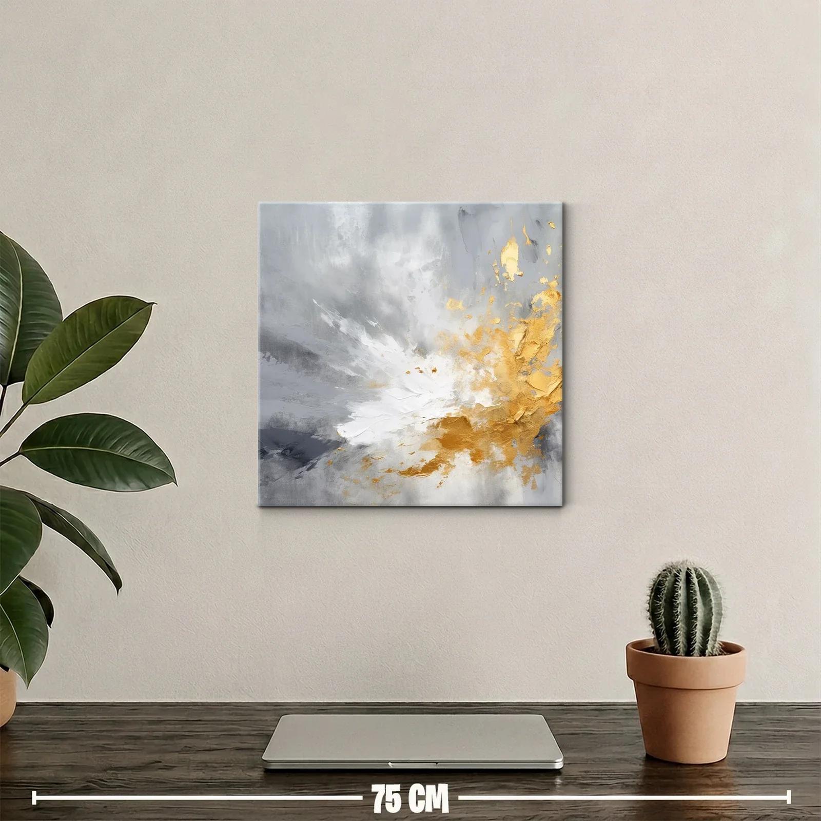 Cuadro abstracto con tonos dorados y grises modernos — miniatura 2