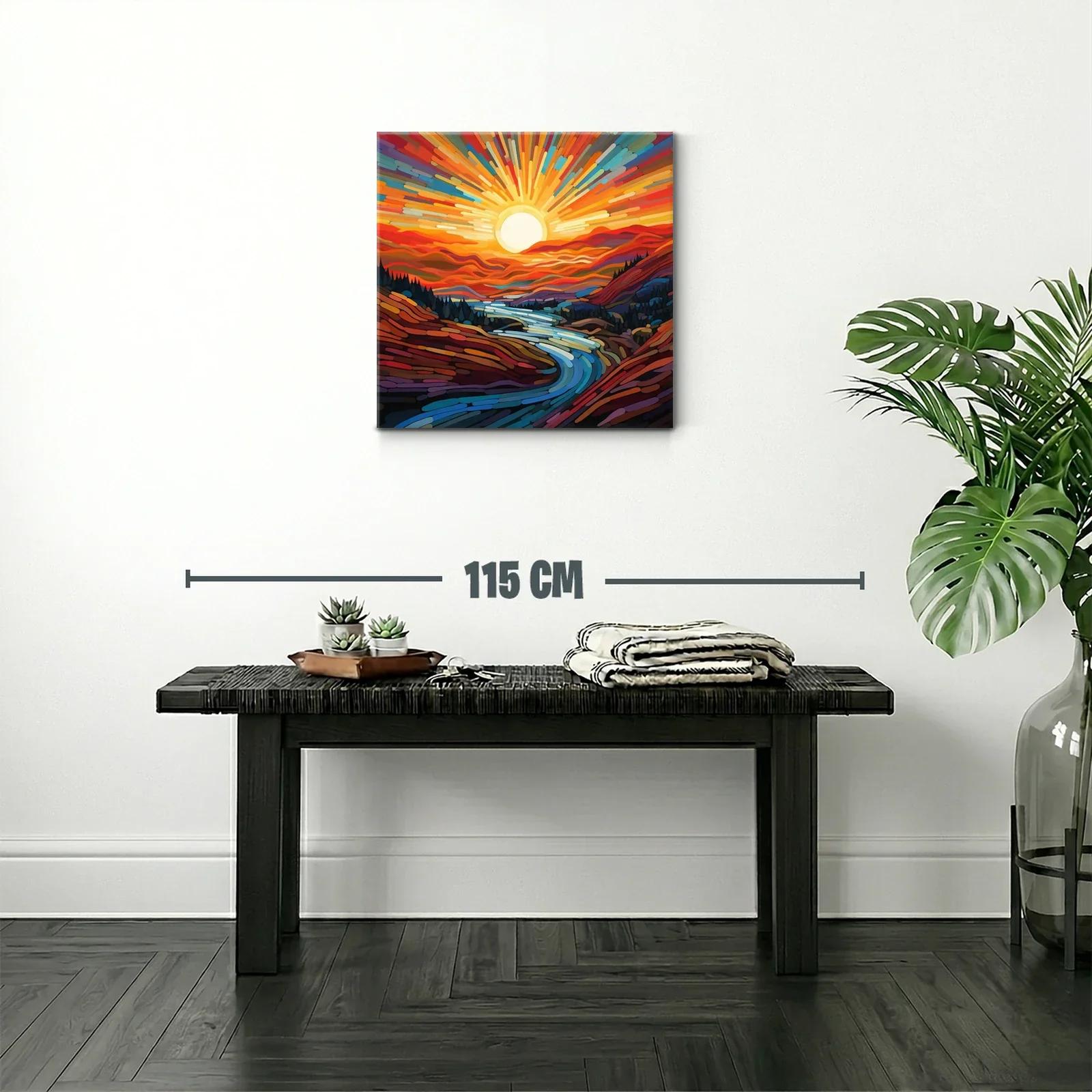 Paisaje vibrante con río y sol radiante al amanecer — miniatura 2