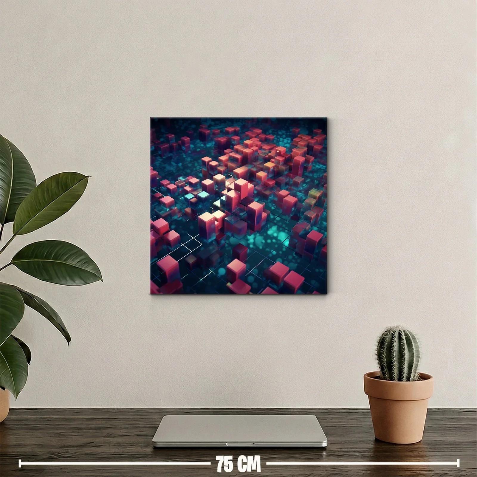 Arte geométrico con cubos brillantes en tonos azules y rojos — miniatura 2