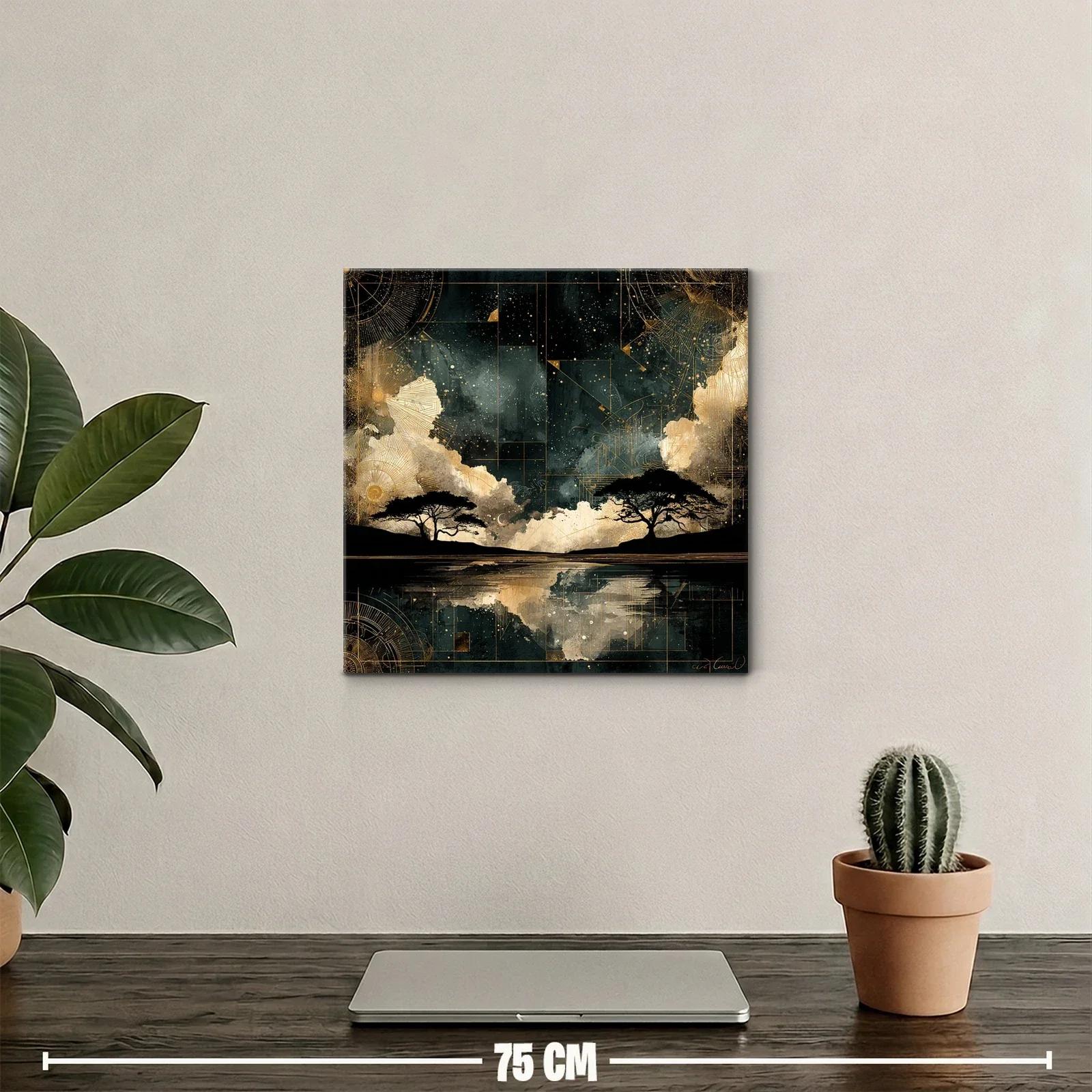 Paisaje nocturno con árboles y reflejos dorados — miniatura 2