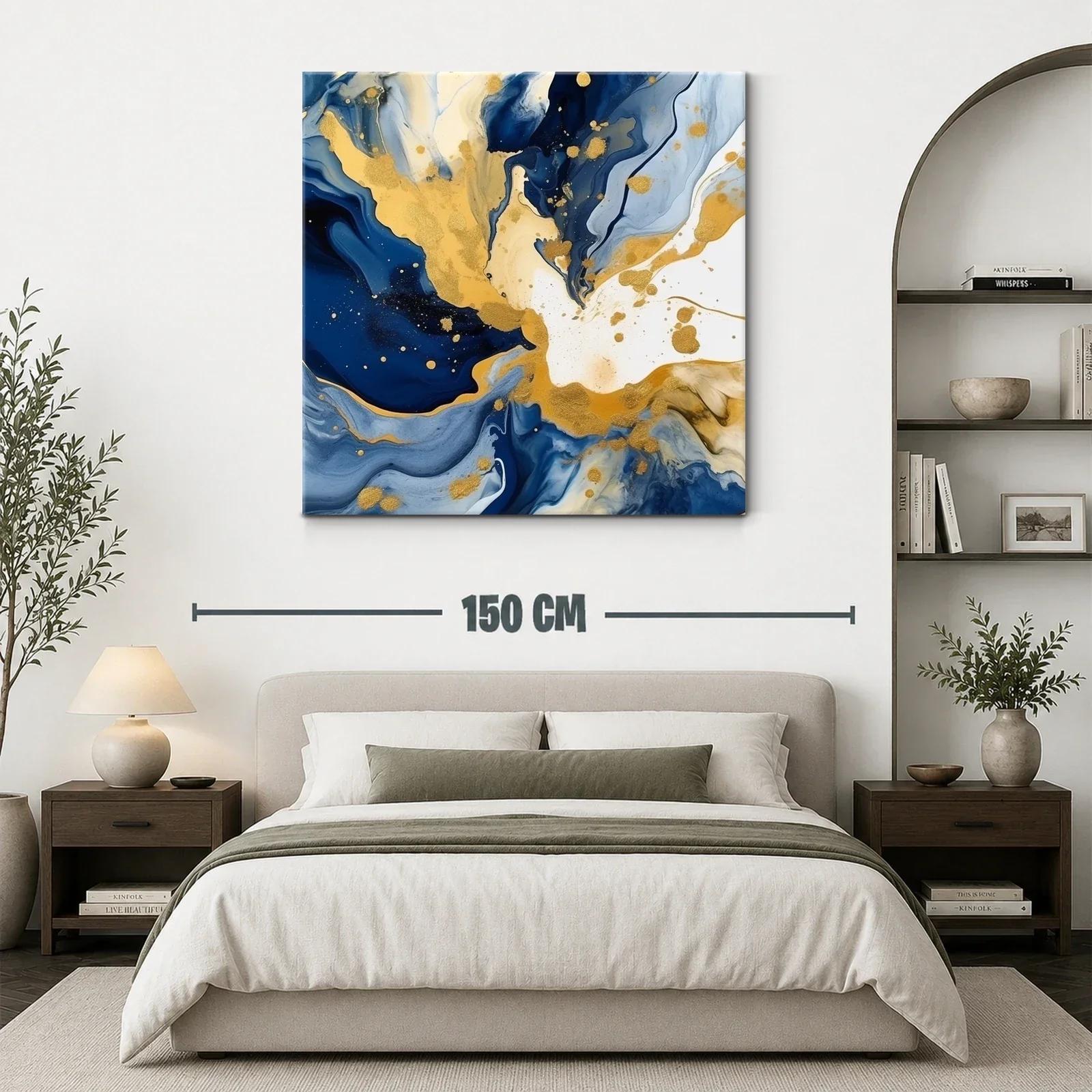 Arte abstracto con tonos dorados y azul profundo — miniatura 3
