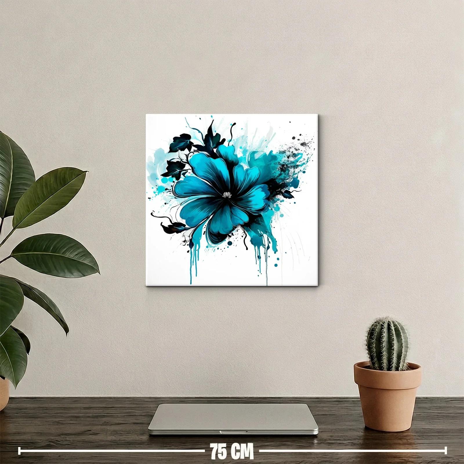 Flor vibrante en tonos azules y negro para espacios modernos — miniatura 2