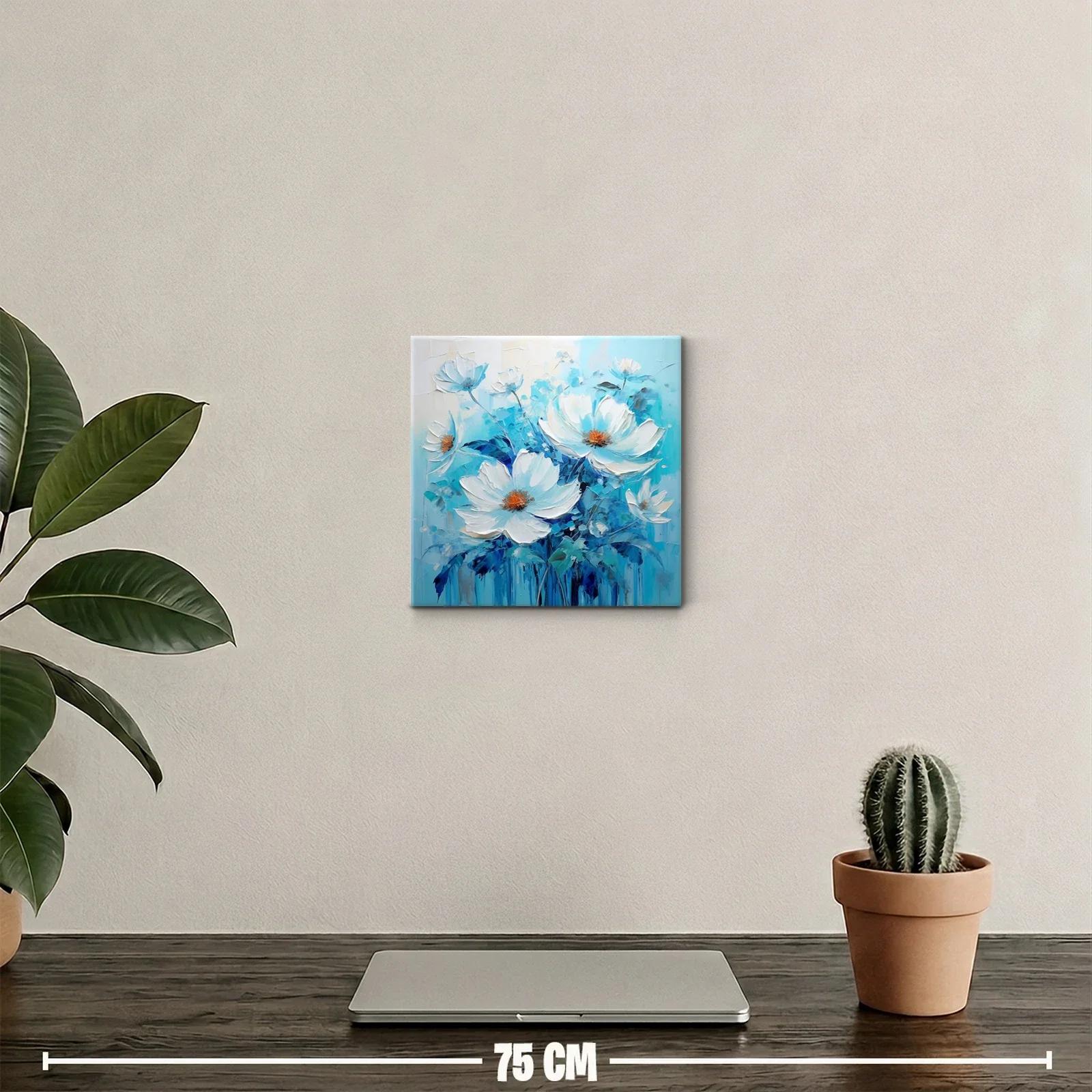 Cuadro floral con vibrantes tonos azules y blancos — miniatura 2