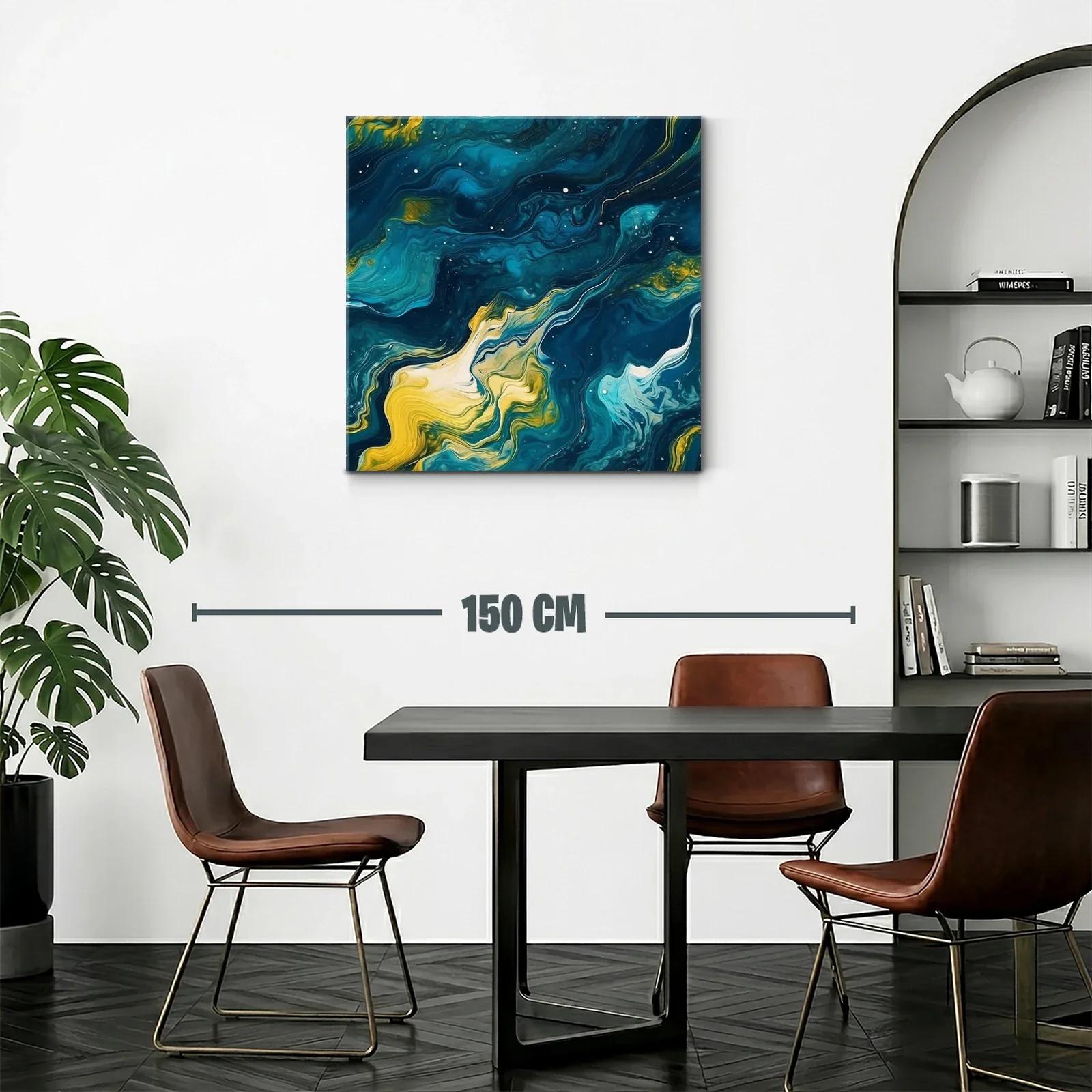 Cuadro abstracto de ondas fluidas en azul y amarillo — miniatura 2