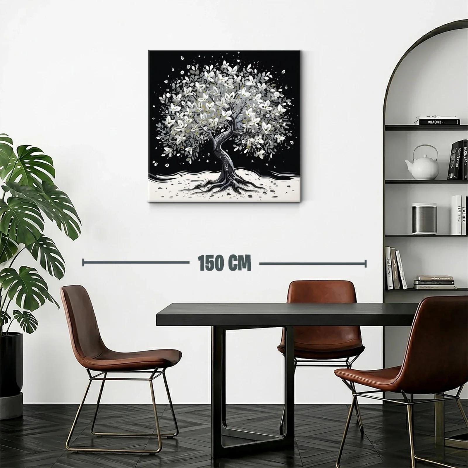 Árbol florecido en tonos blancos y grises sobre fondo oscuro — miniatura 2
