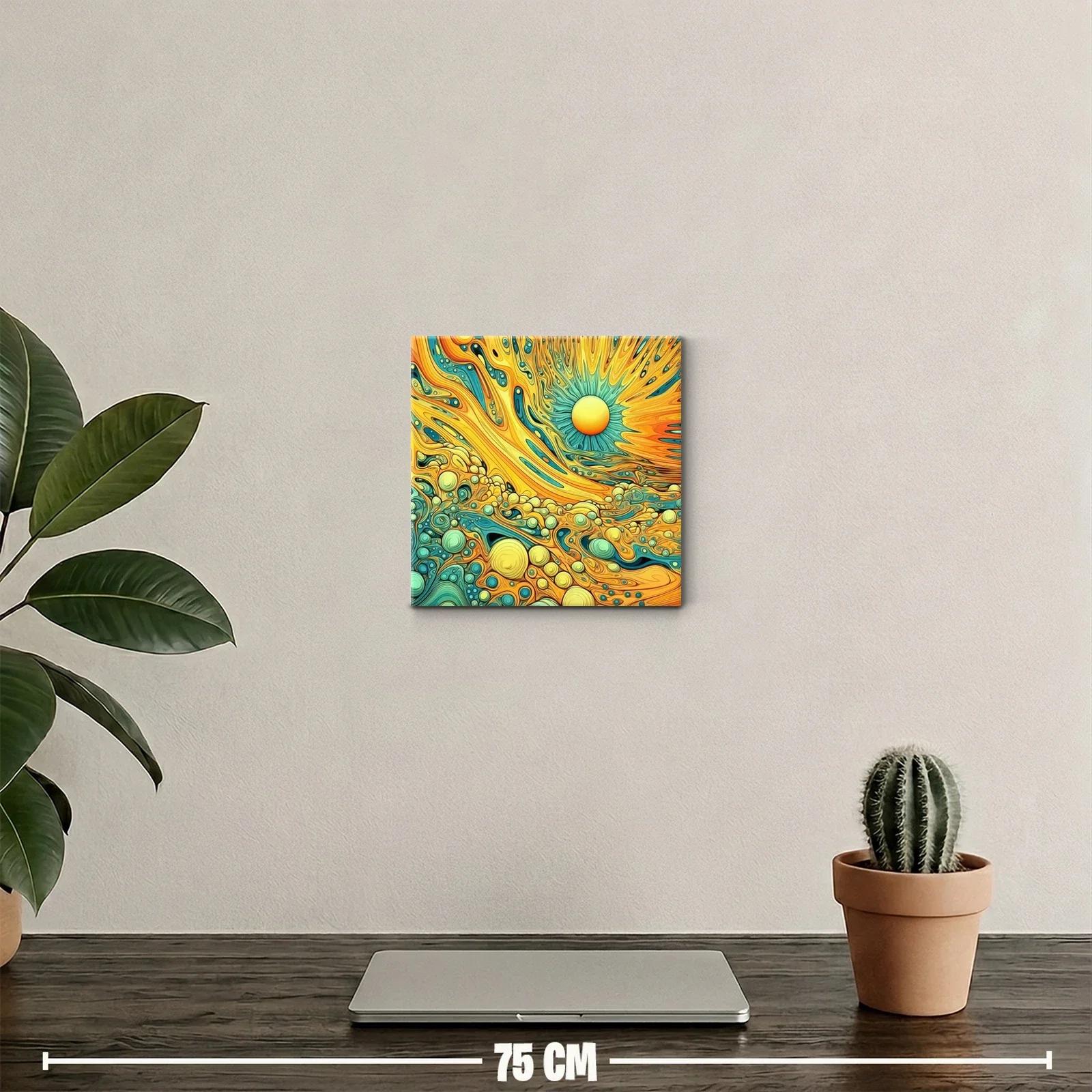 Cuadro vibrante con patrones abstractos en amarillo y azul — miniatura 2
