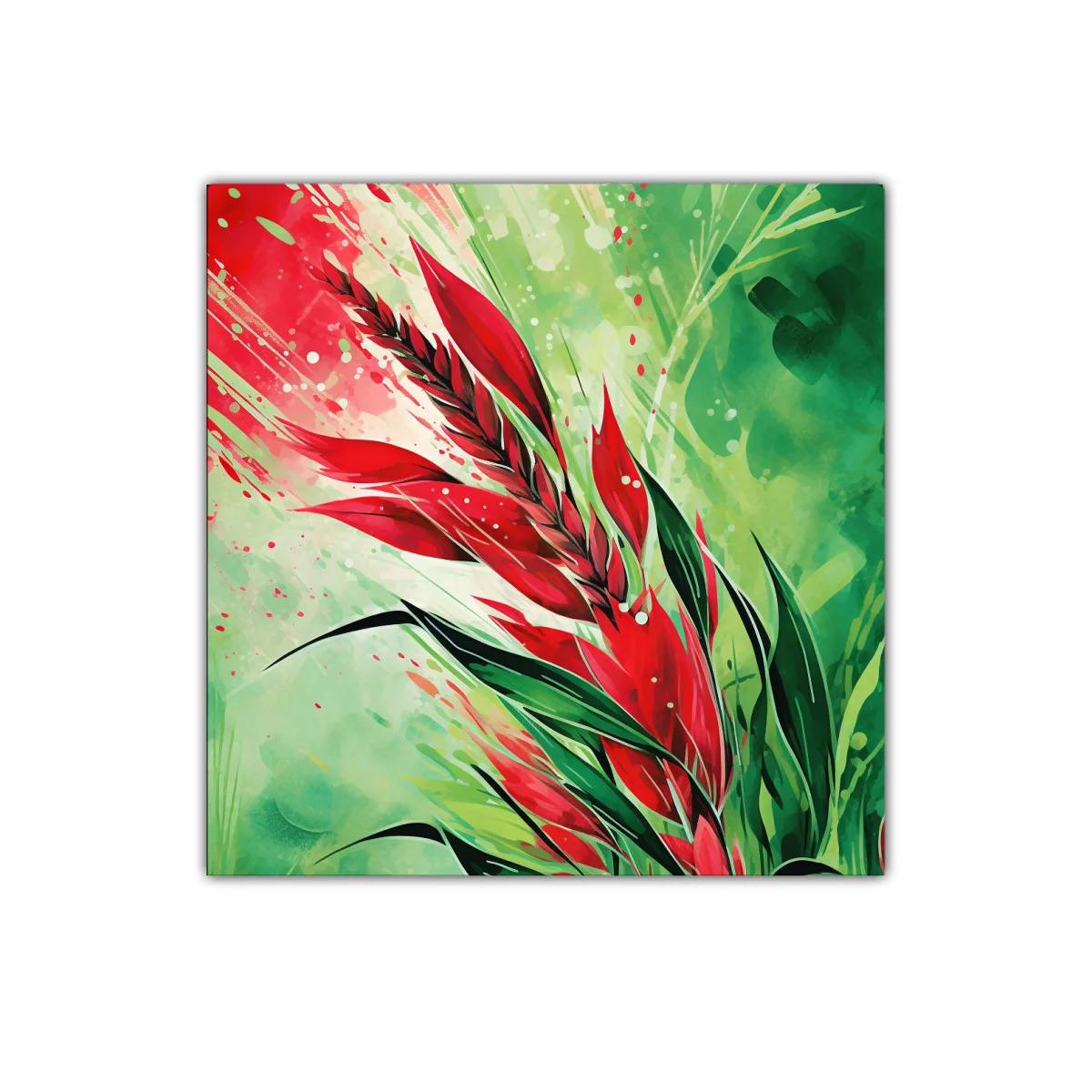 Cuadro decorativo con vibrante flora tropical roja y verde — imagen principal