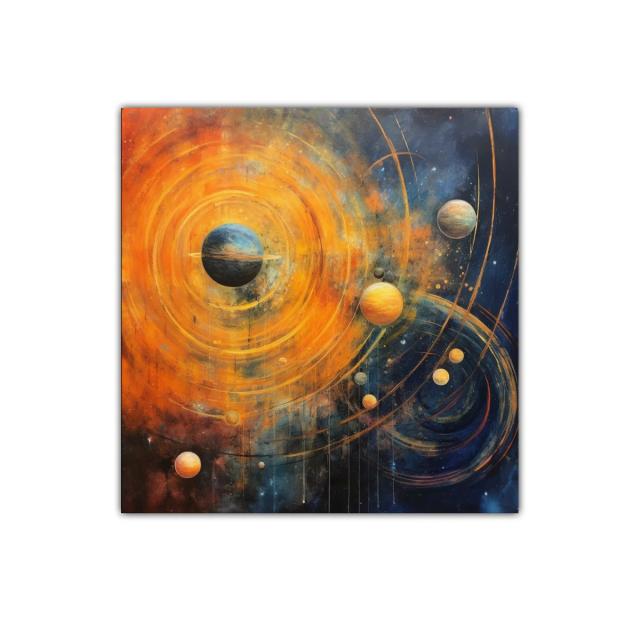 Explosión cósmica de planetas en vibrantes tonos cálidos