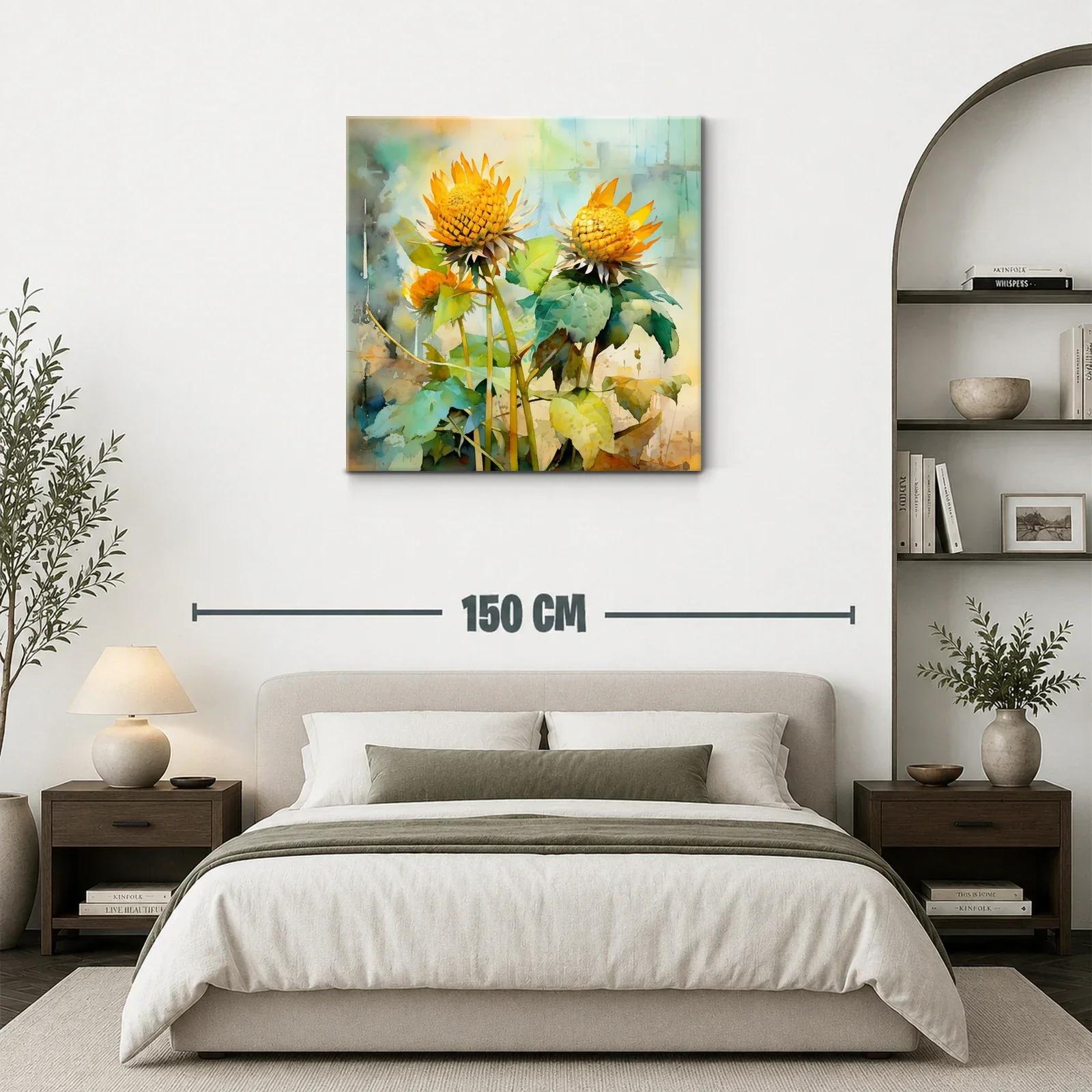 Cuadro con flores amarillas luminosas y hojas verdes — miniatura 3