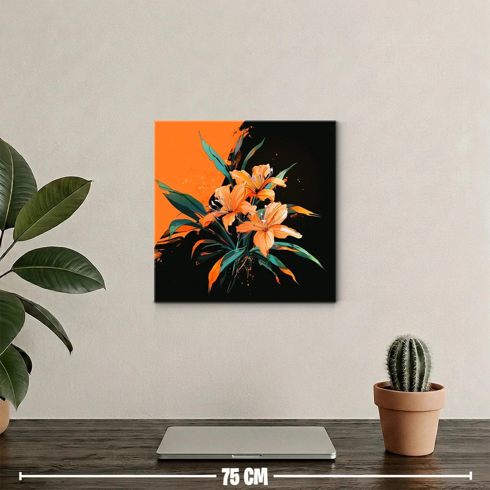 Flores naranjas vibrantes con hojas verdes sobre fondo oscuro — miniatura 2