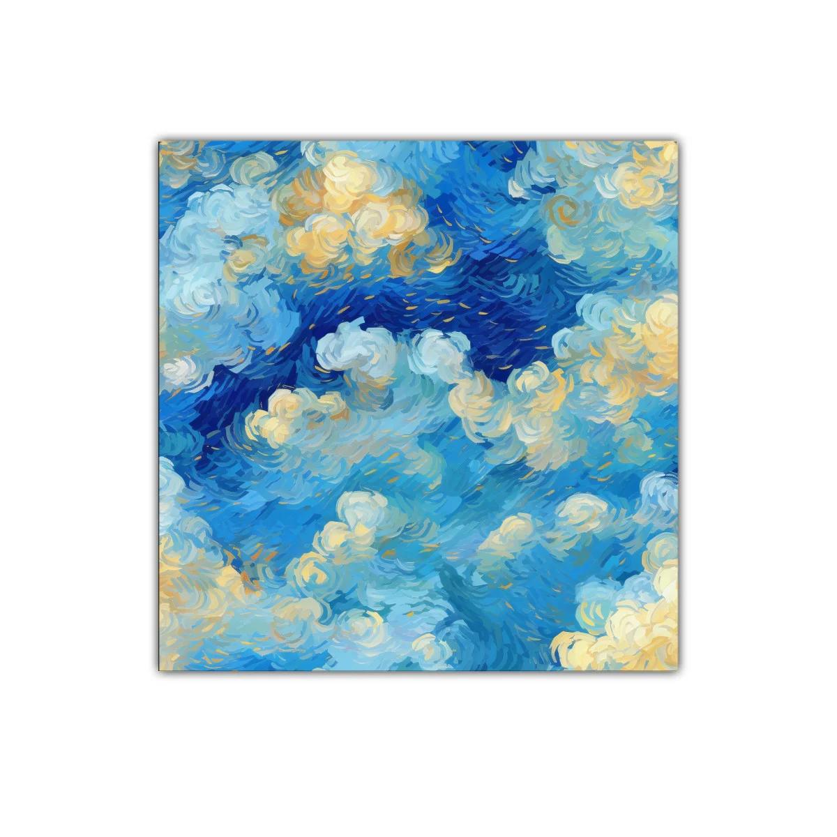 Cuadro decorativo de nubes en tonos azul y amarillo