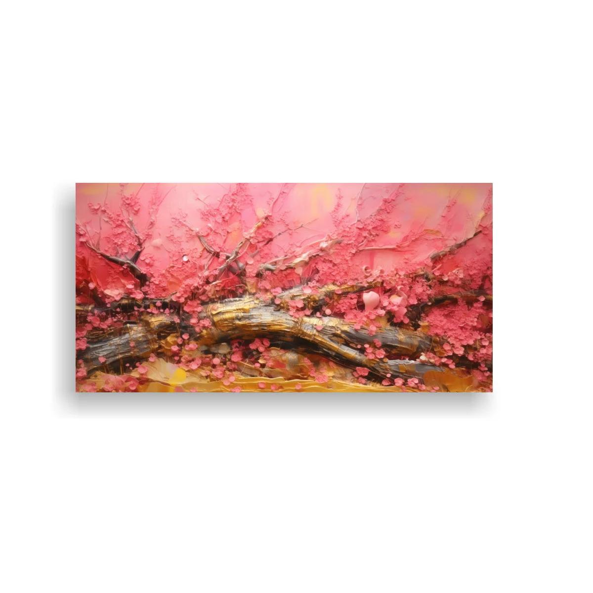 Cuadro rama de cerezo en flor con fondo rosa y melocotón