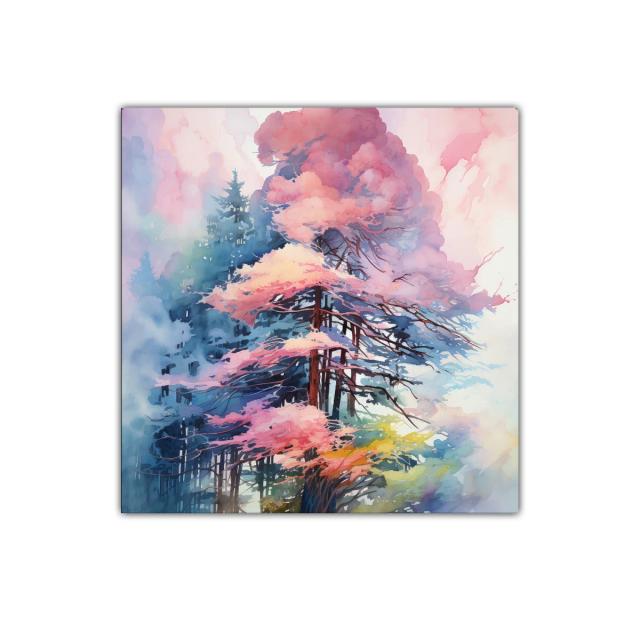 Árboles en tonos pastel en paisaje onírico