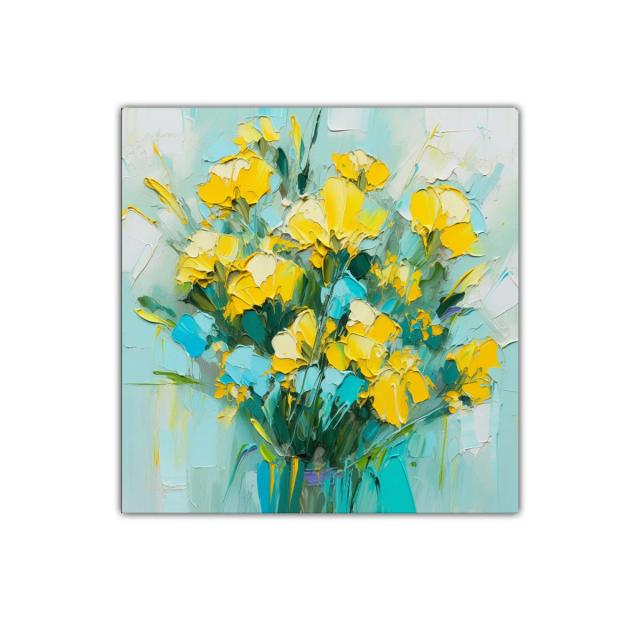 Cuadro Floral con Vibrantes Tonos Amarillos y Azules