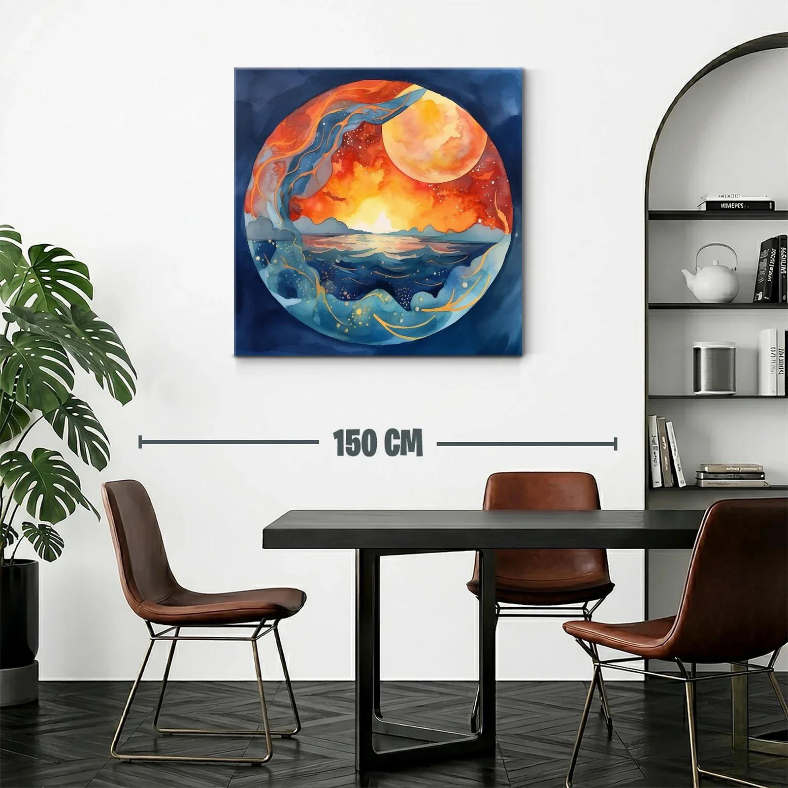 Atardecer celestial con mar y luna gigante vibrante — miniatura 2
