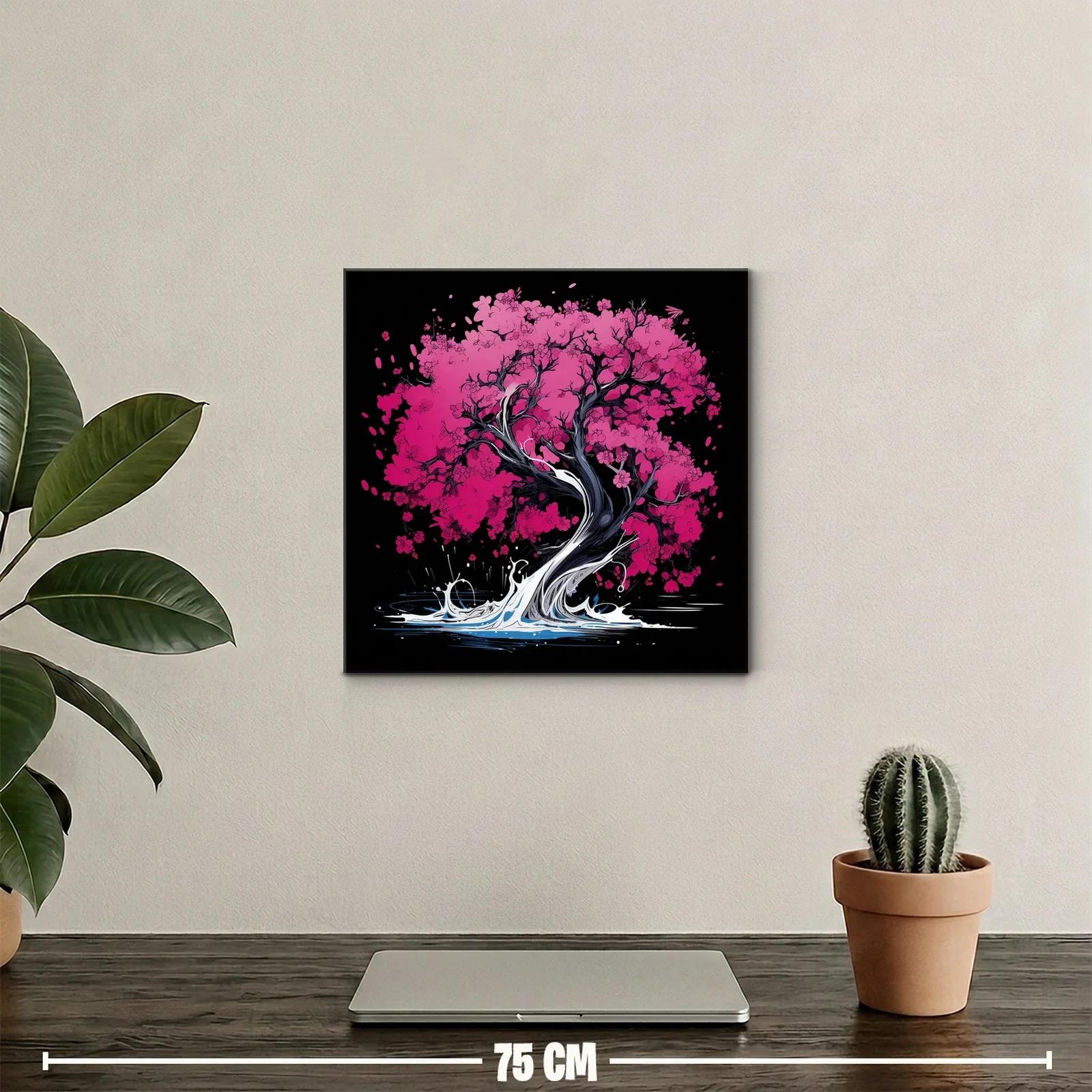 Árbol de flores rosas con base de agua dinámica y oscura — miniatura 2