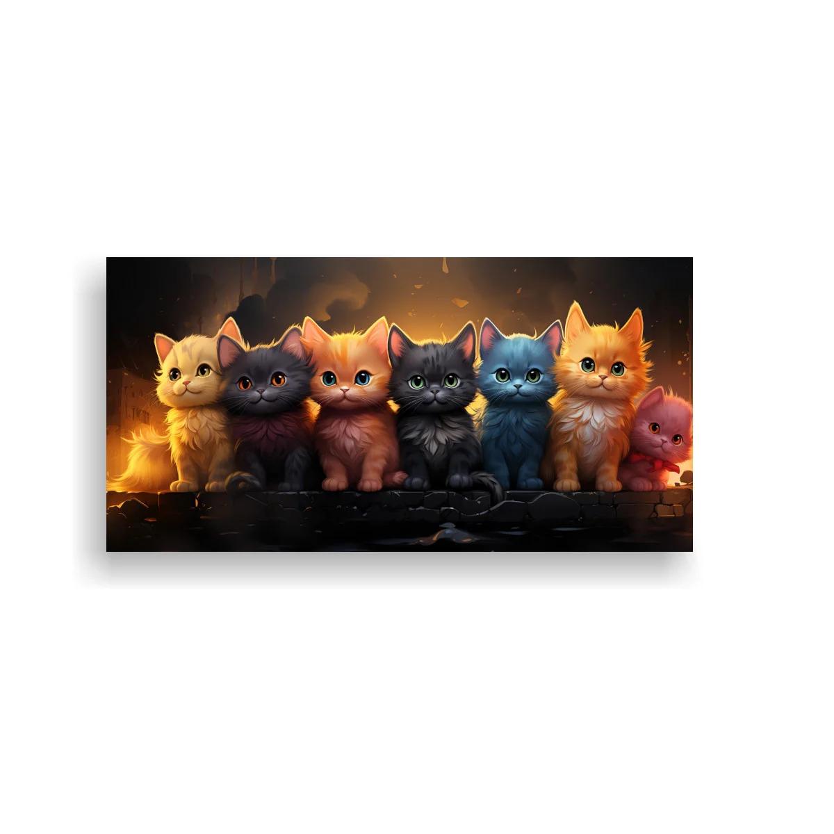 Cuadro fila de gatitos con chispas