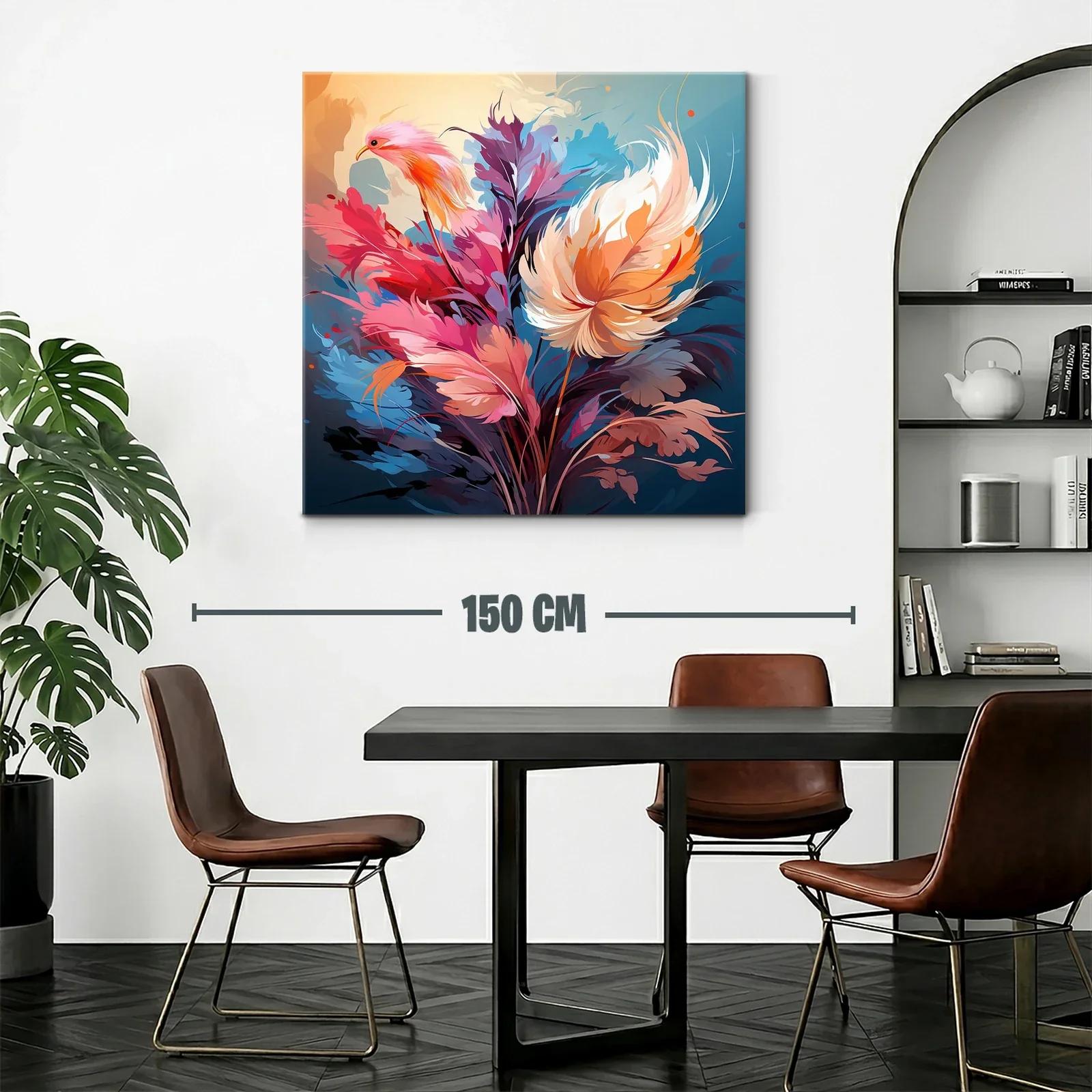 Cuadro floral vibrante con tonos cálidos y fríos — miniatura 2