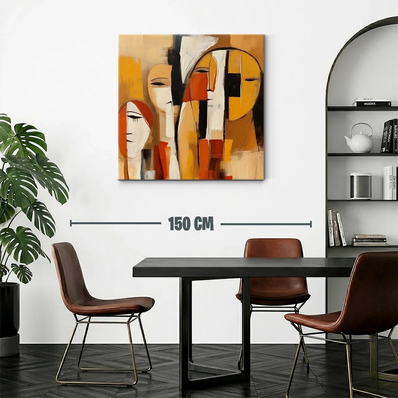 Cuadro abstracto con figuras humanas en tonos cálidos — miniatura 2