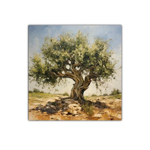 Cuadro árbol de olivo con paisaje sereno y luz natural