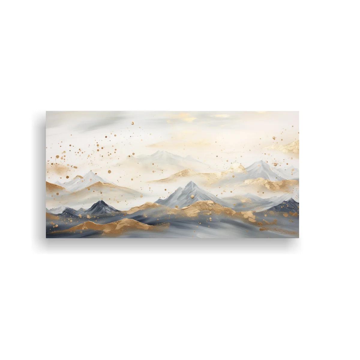 Cuadro cordillera de montañas con salpicaduras doradas