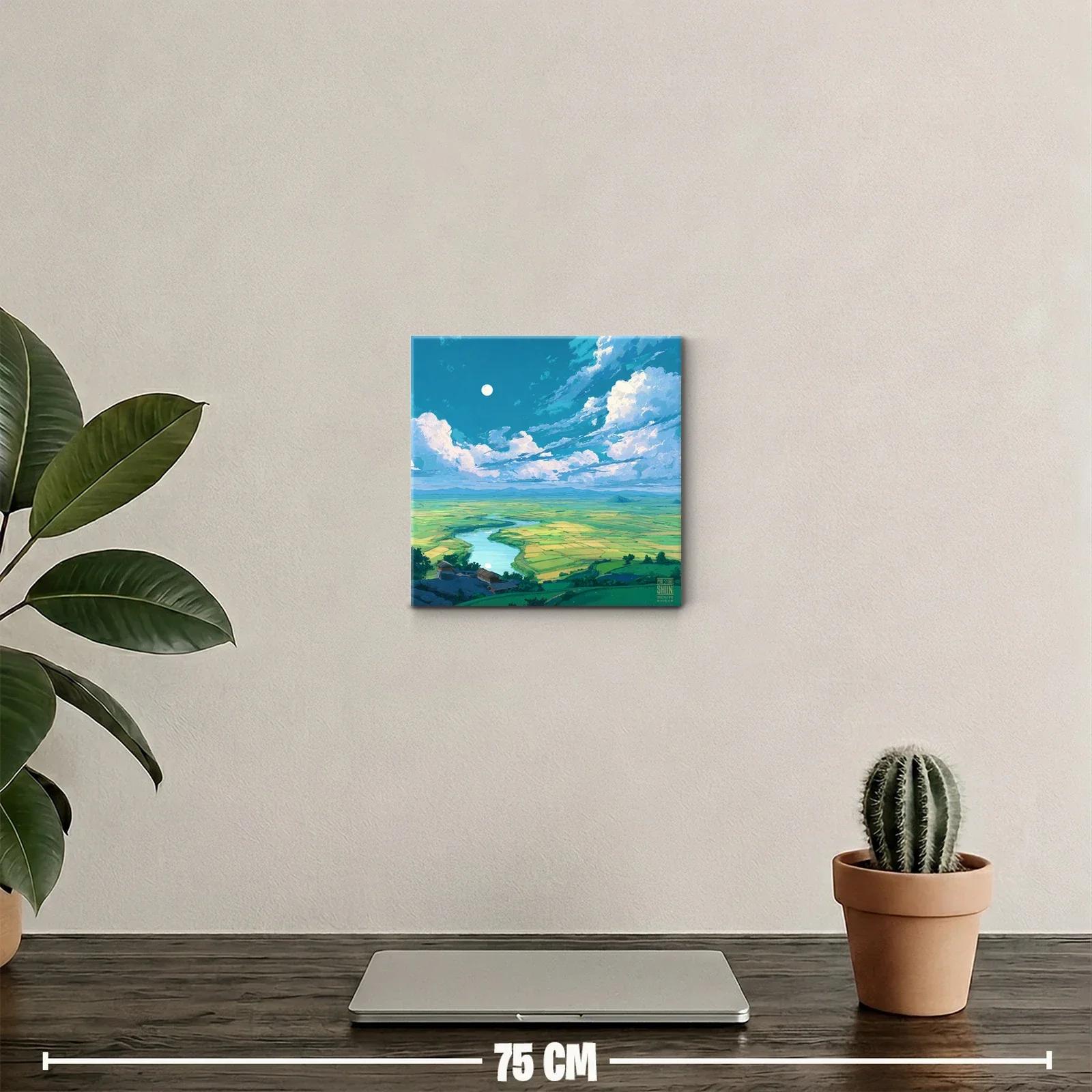 Paisaje sereno con río y vastos campos verdes — miniatura 2