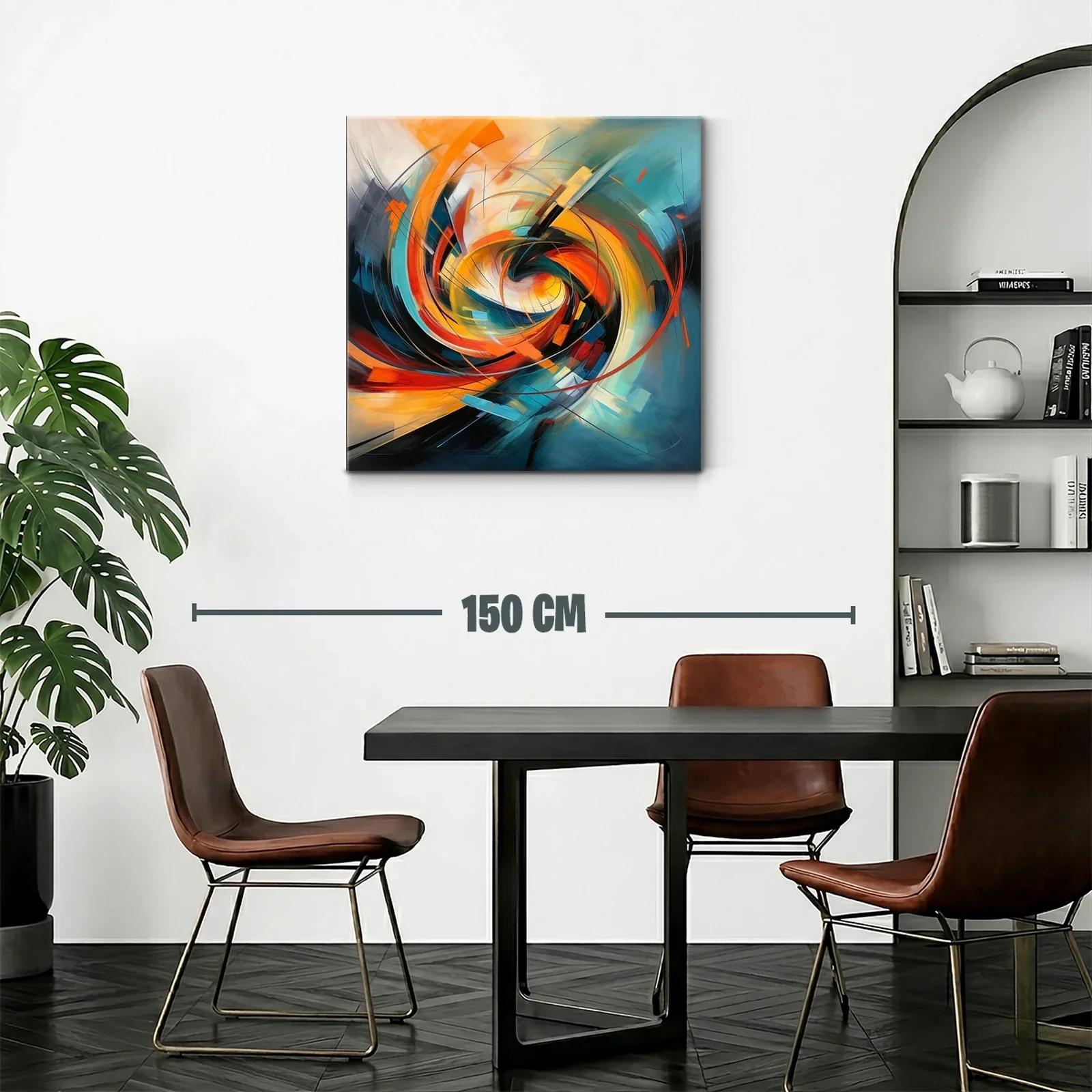 Cuadro abstracto con remolino en tonos cálidos y fríos — miniatura 2