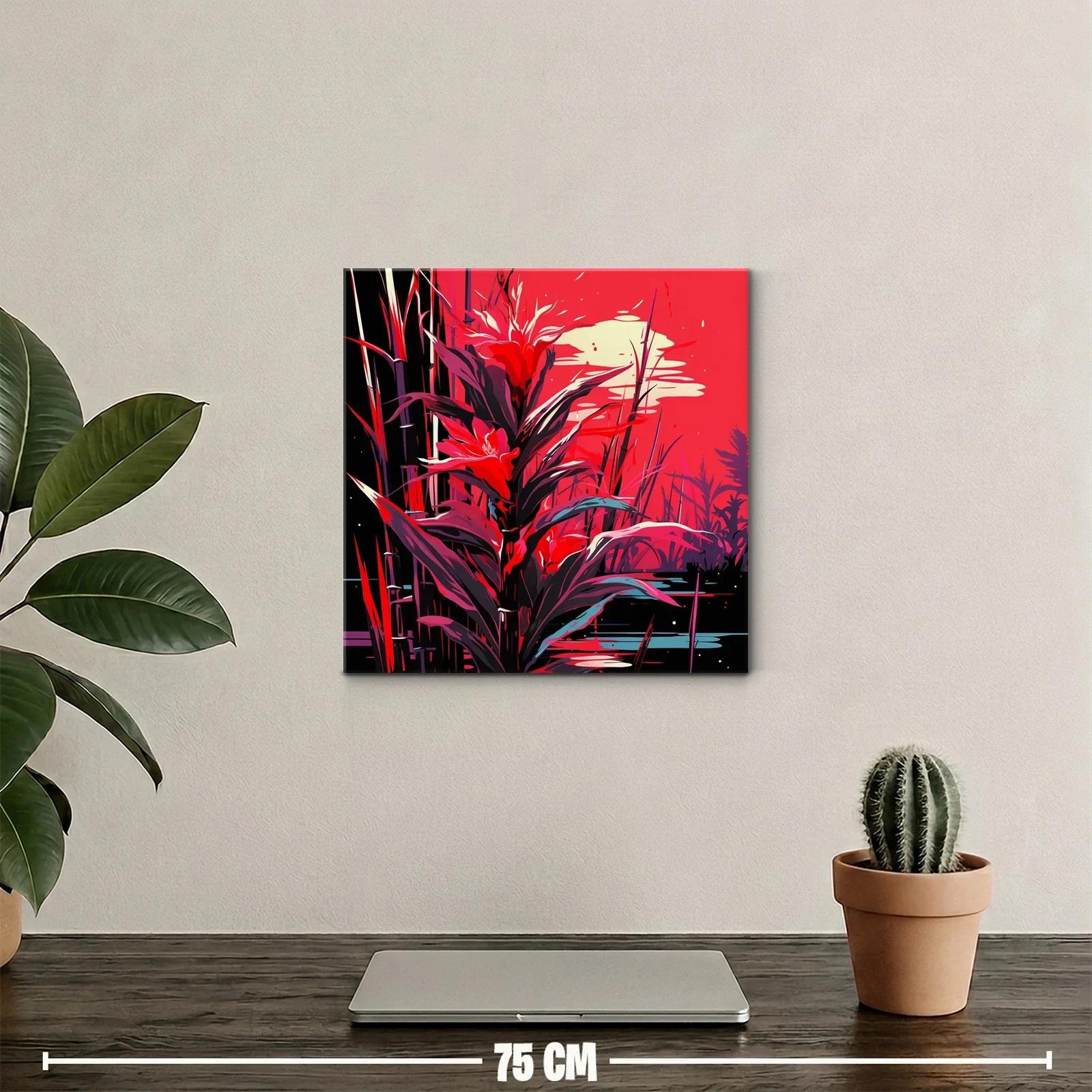Cuadro vibrante de flora exótica en tonos rojos intensos — miniatura 2