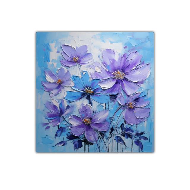 Cuadro decorativo con flores en tonos violetas y azules