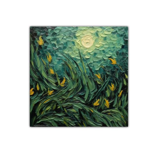 Jardín nocturno con flores amarillas vibrantes