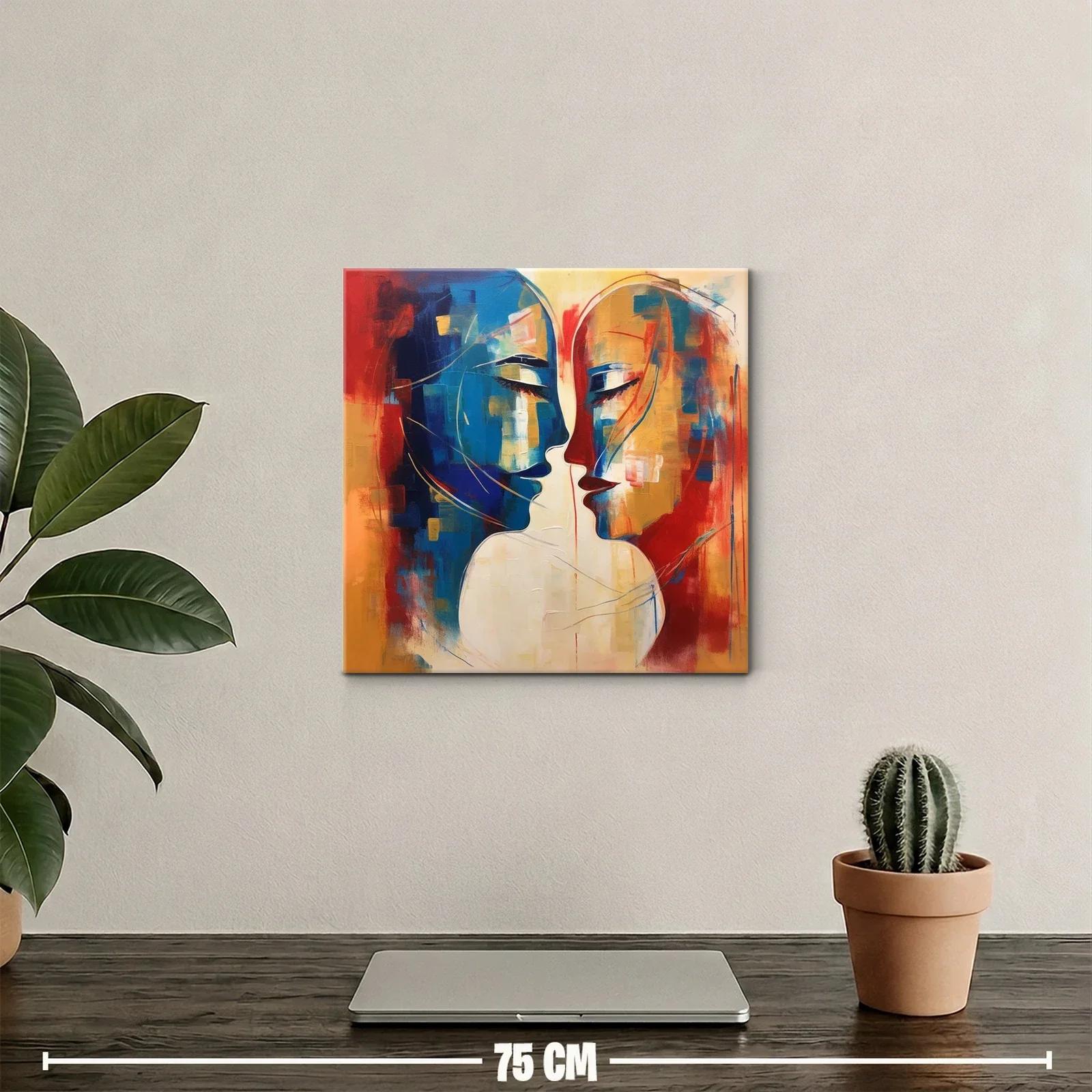 Cuadro abstracto de rostros en fusión cálida y fría — miniatura 2