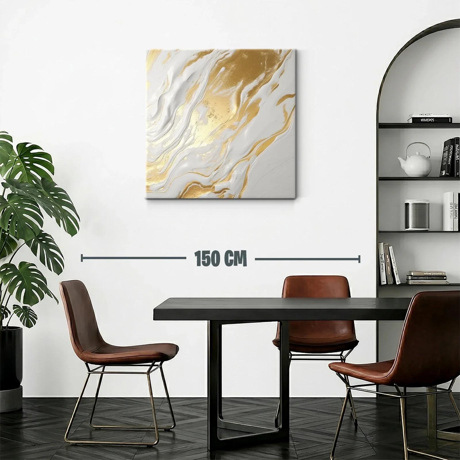 Cuadro abstracto en tonos dorados y blancos elegantes — miniatura 2