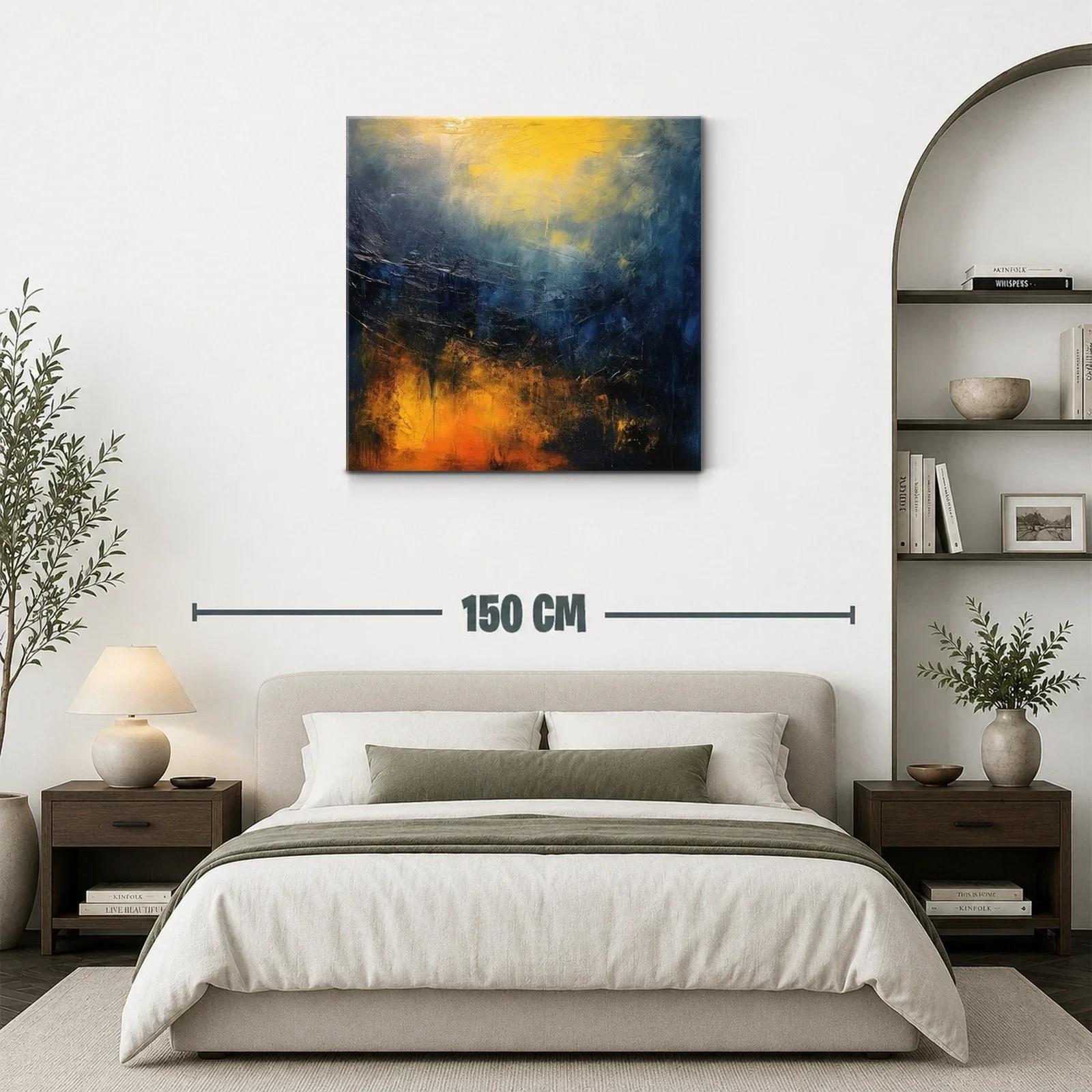 Cuadro abstracto con tonos cálidos y fríos vibrantes — miniatura 3